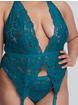 Lovehoney Plus Size Mindful Forest Green Recycled Lace Bustier Set, Green, hi-res