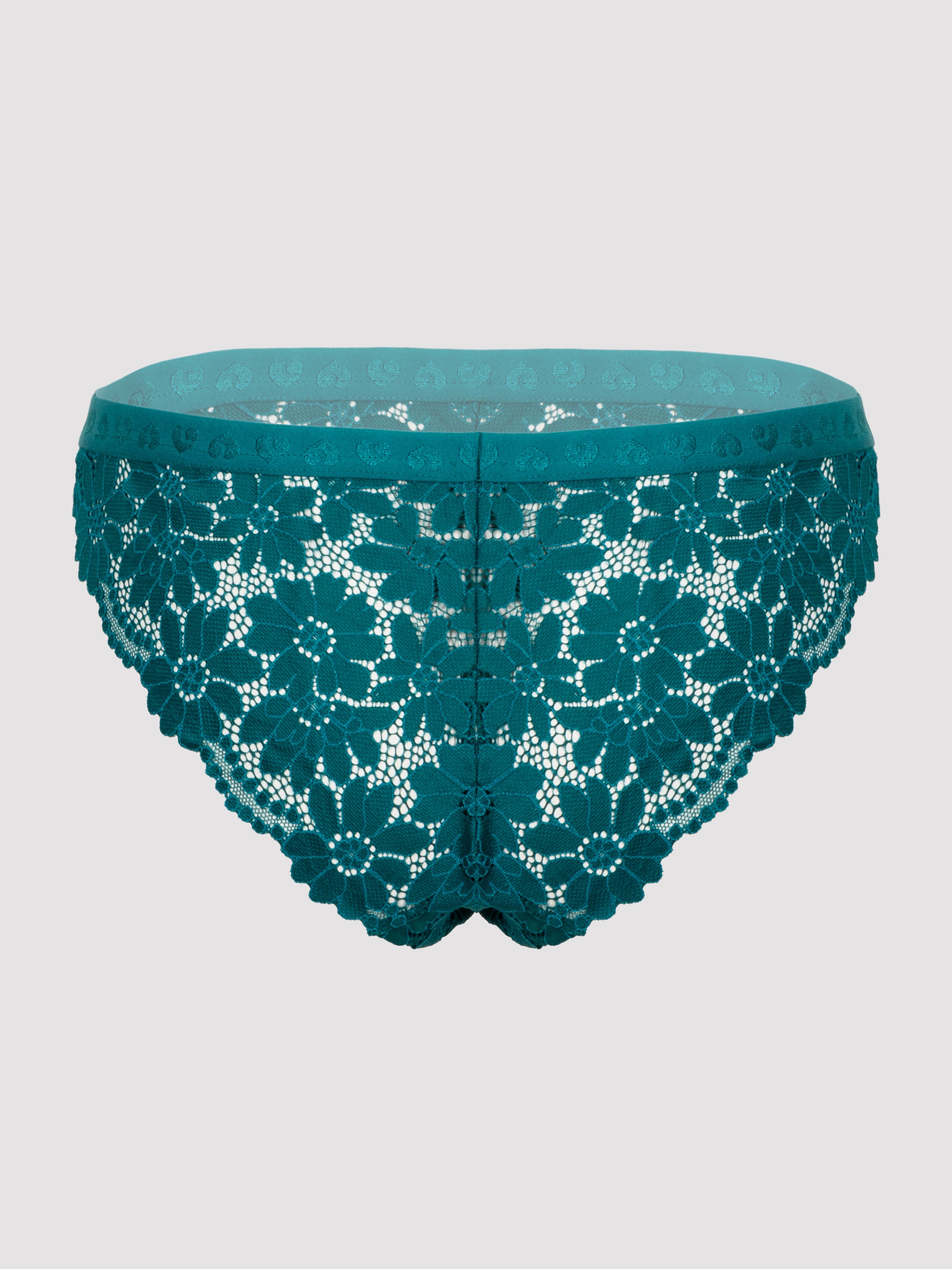Lovehoney Mindful Forest Green Recycled Lace Brazilian Knickers, Green, hi-res