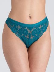 Lovehoney Mindful Forest Green Recycled Lace Brazilian Knickers, Green, hi-res