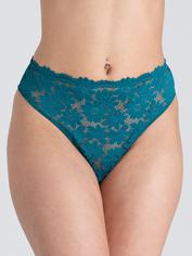Lovehoney Mindful Forest Green Recycled Lace High-Waisted Thong, Green, hi-res