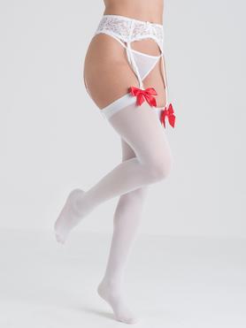 Lovehoney White and Red Bow Top Stockings