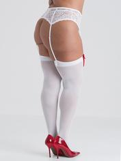 Lovehoney White and Red Bow Top Stockings, White, hi-res