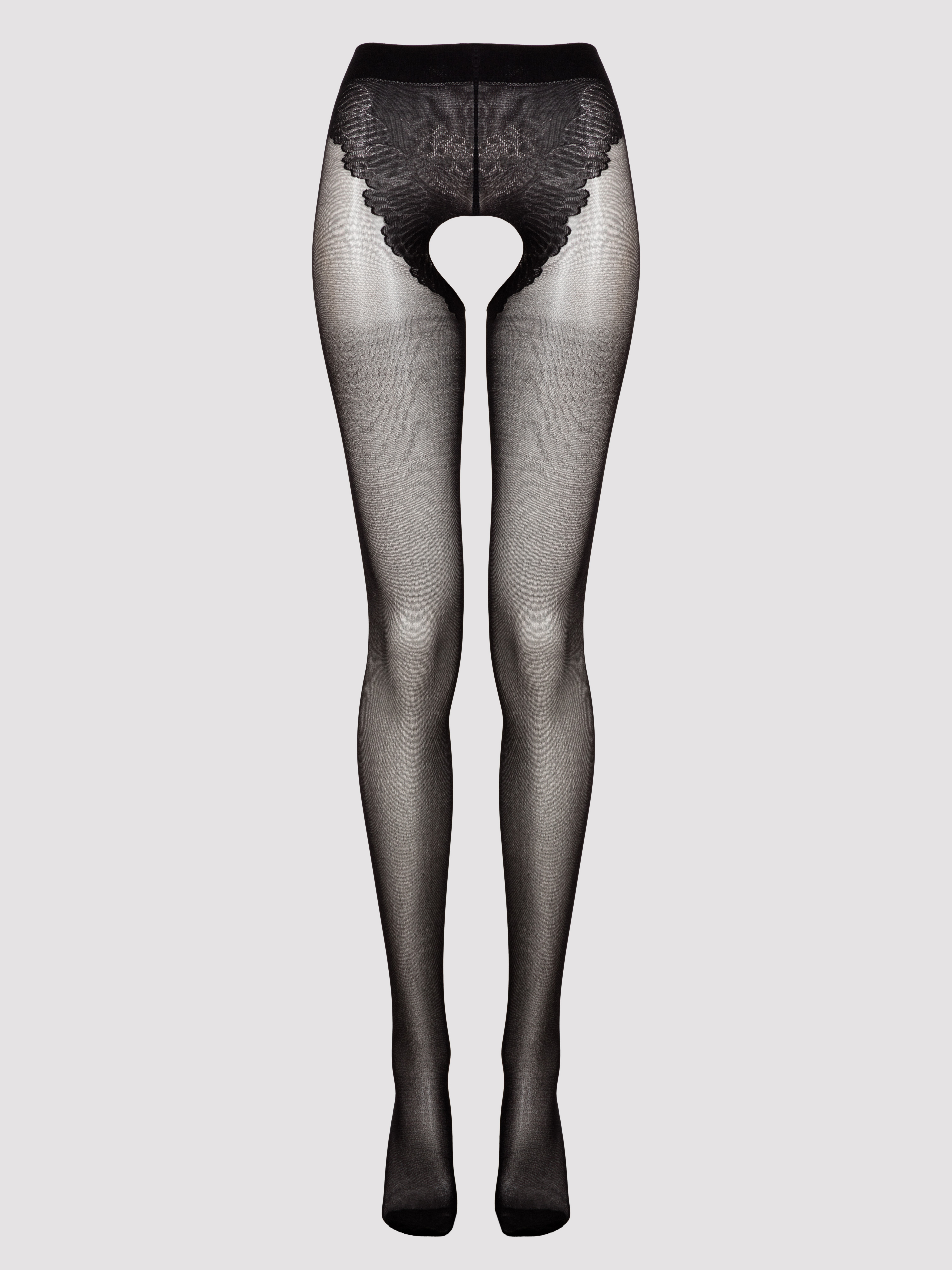 Lovehoney Black Back Seam Crotchless Tights, Black, vanilla