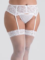 Lovehoney Black Fishnet Lace Top Thigh High Stockings, White, hi-res