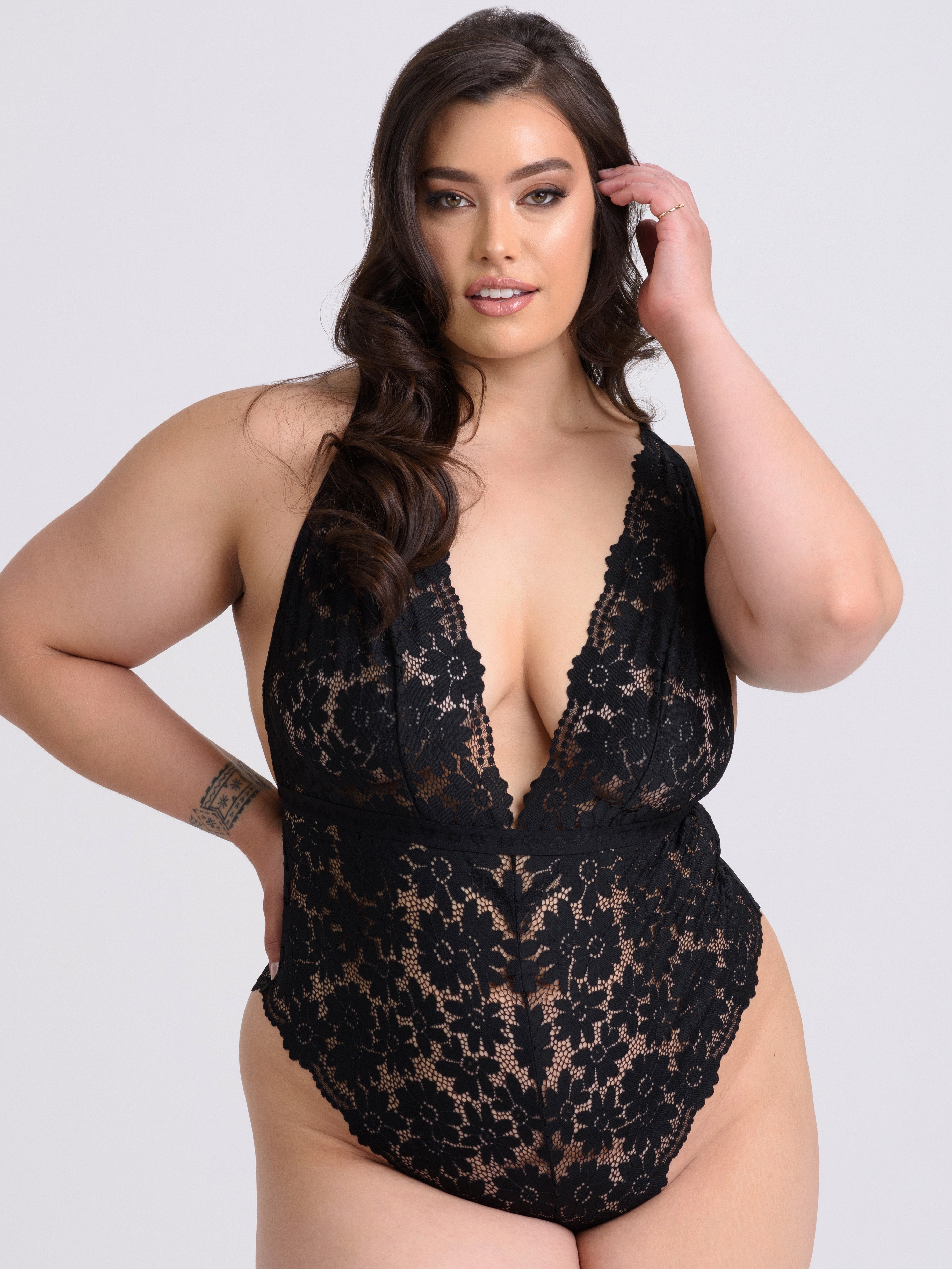 Lovehoney Mindful Forest Green Recycled Lace Teddy, Black, hi-res