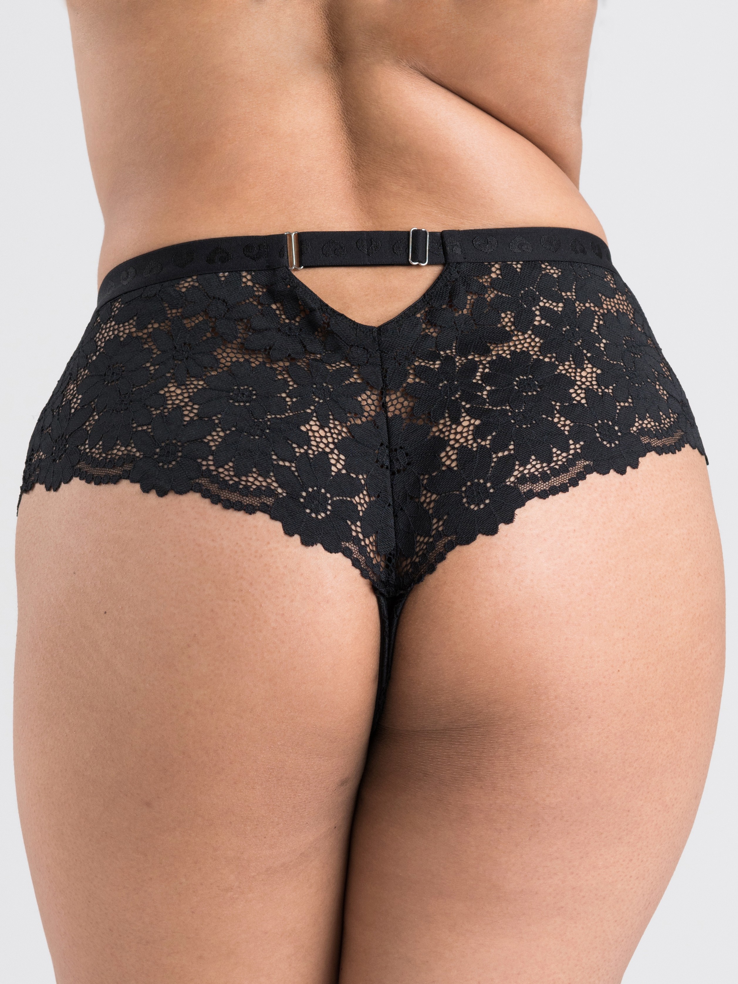 Lovehoney Mindful Black Recycled Lace Shorts, Black, hi-res