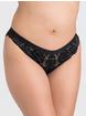 Lovehoney Mindful Forest Green Recycled Lace Brazilian Knickers, Black, hi-res