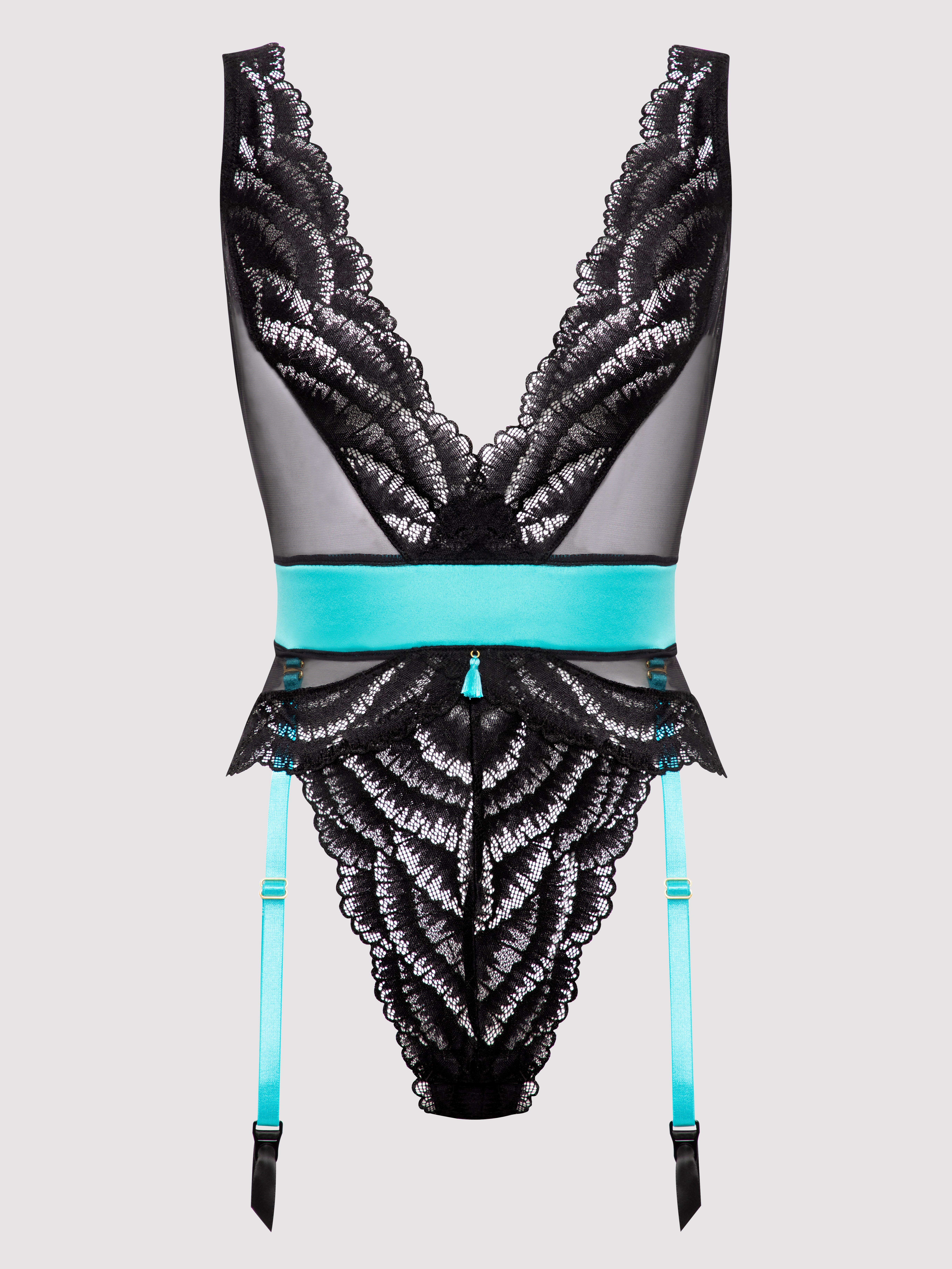 Lovehoney Plus Size Empress Blue Satin and Lace Teddy, Blue, hi-res