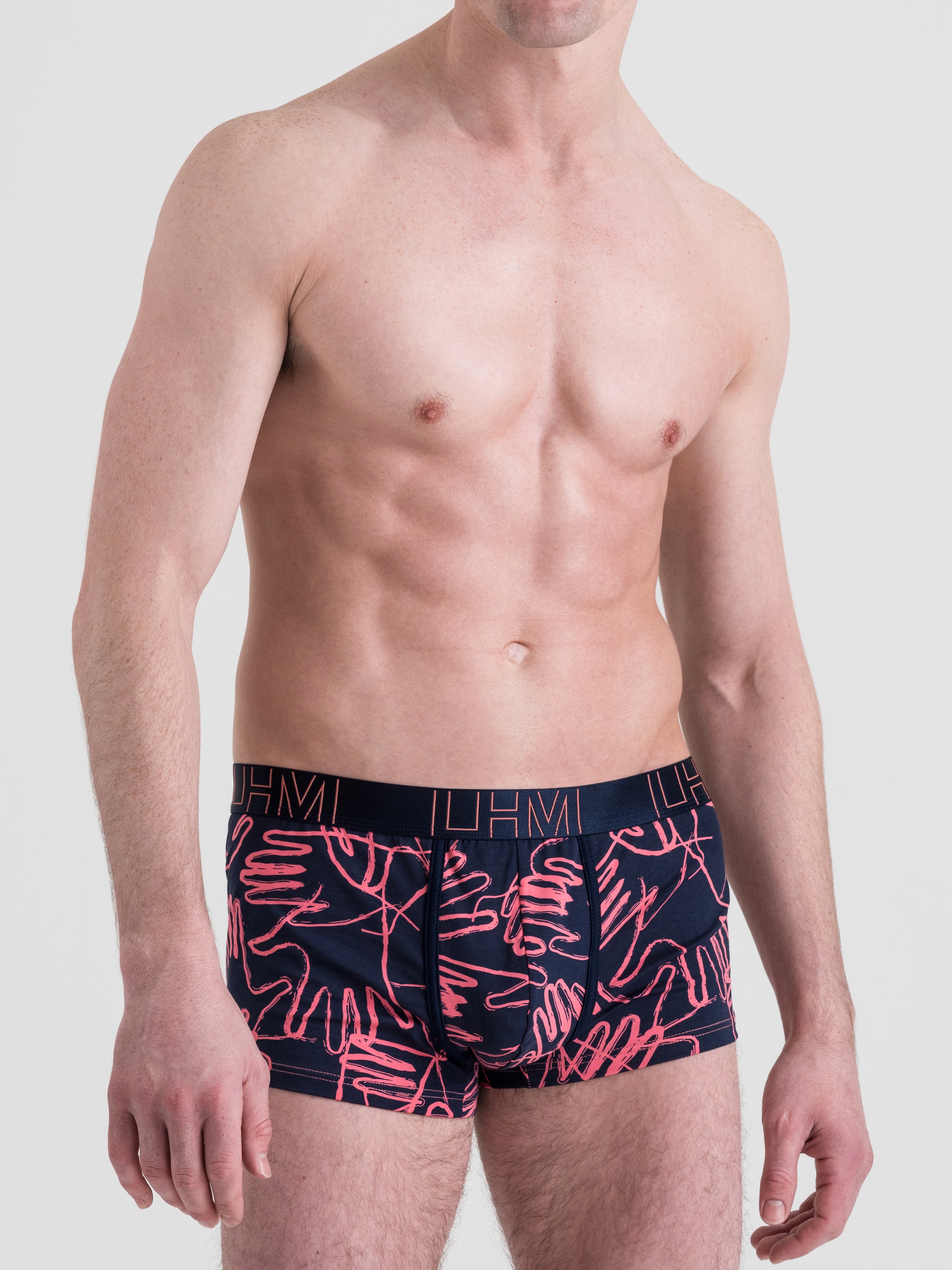 LHM Modal Navy Blue Contrast Boxer Shorts , Orange, hi-res
