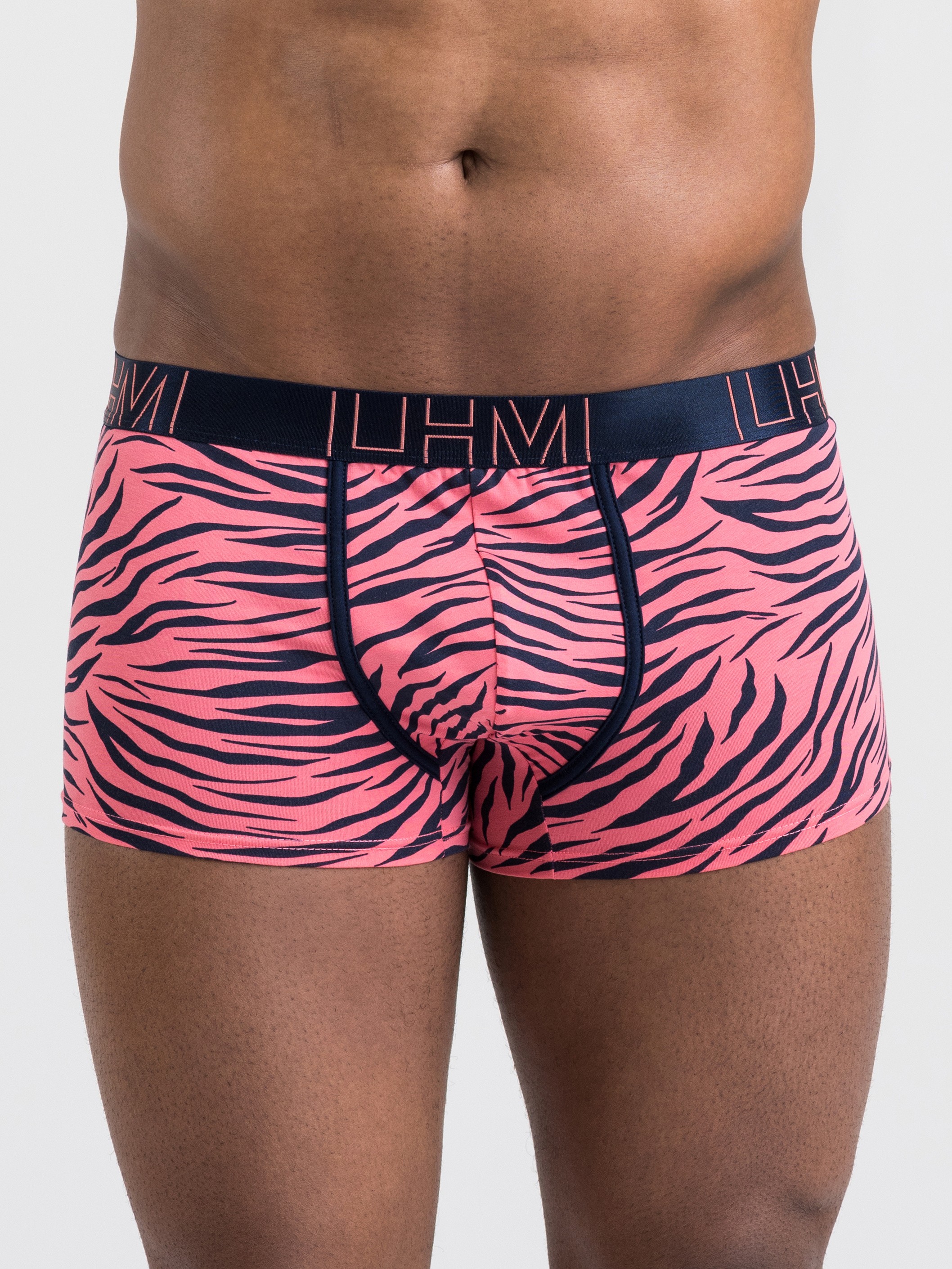 LHM Modal Navy Blue Contrast Boxer Shorts , Pink, hi-res