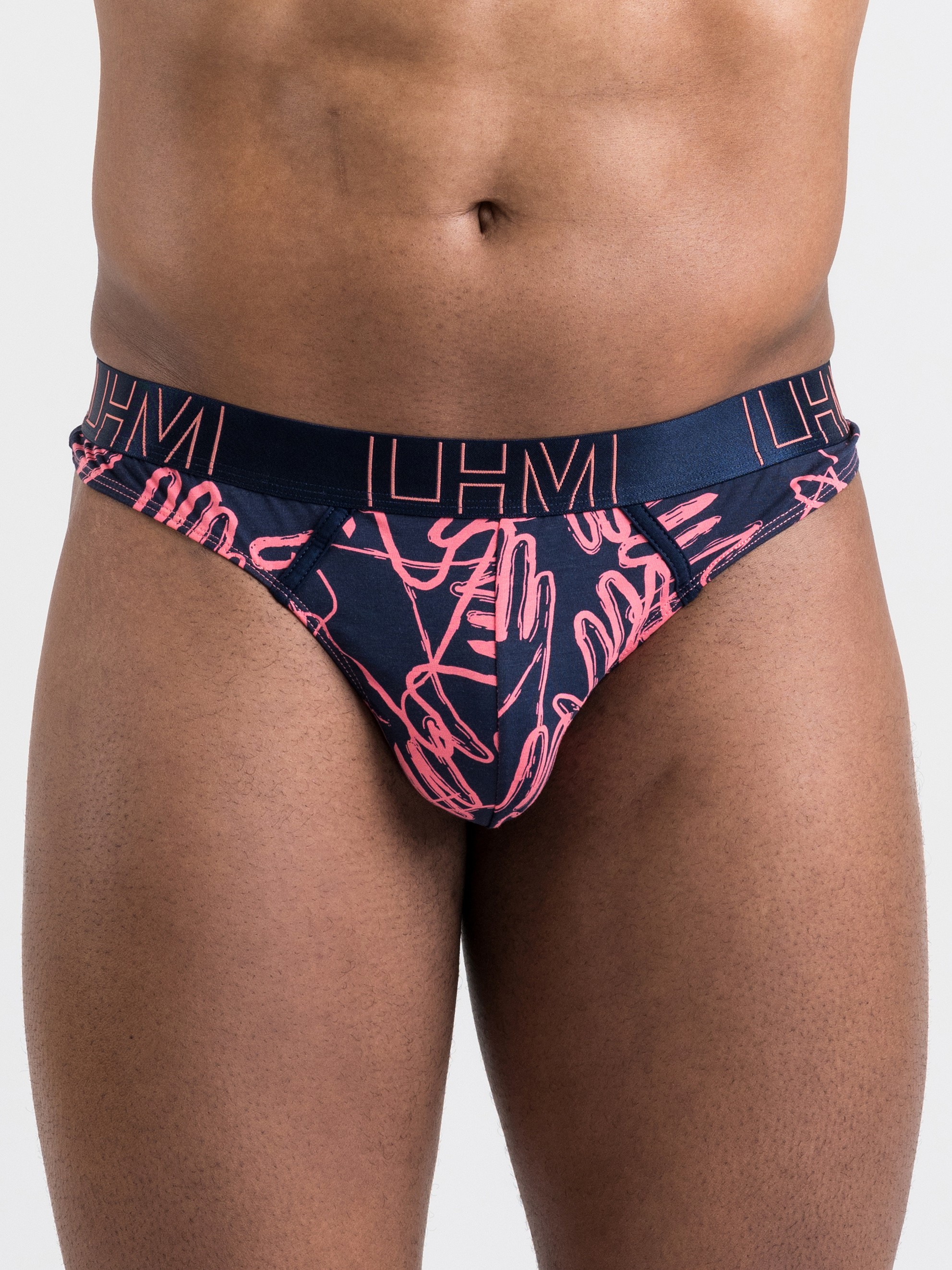 LHM Modal Navy Blue Contrast Thong, Orange, hi-res