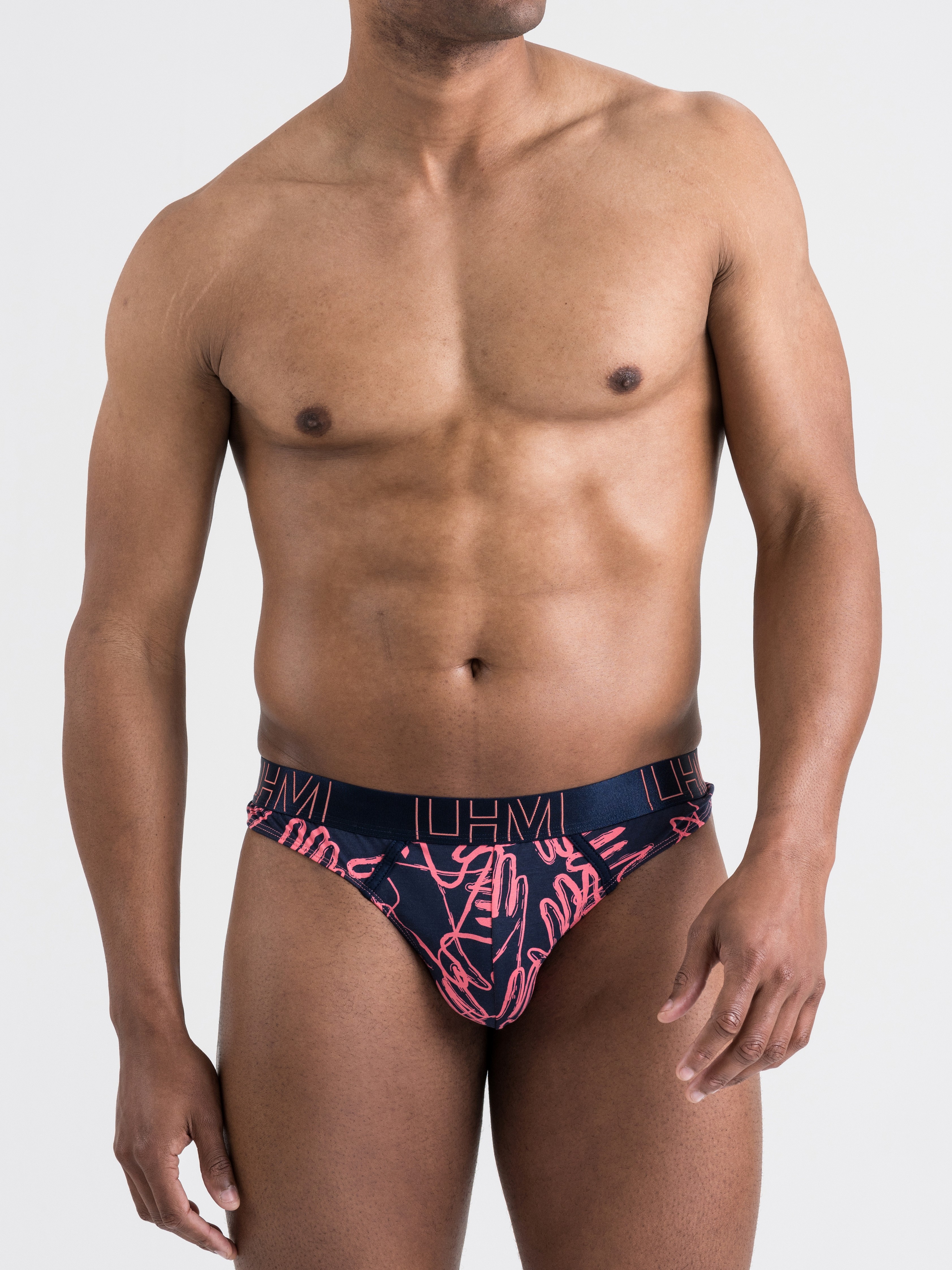 LHM Modal Navy Blue Contrast Thong, Orange, hi-res