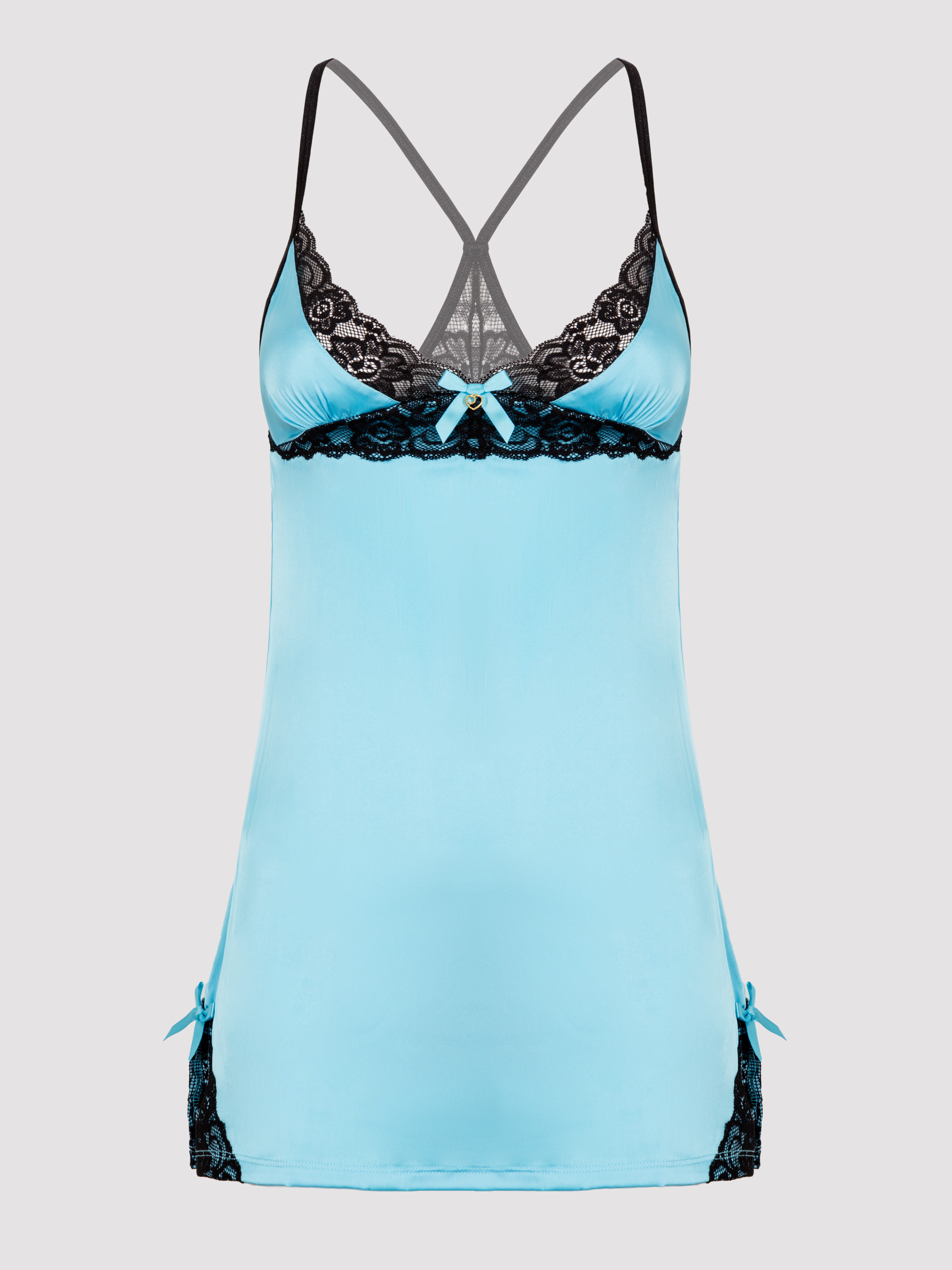 Lovehoney Satin and Lace Plum Chemise Set, Blue, hi-res