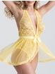 Lovehoney Peony Yellow Sheer Mesh and Lace Crotchless Teddy, Yellow, hi-res
