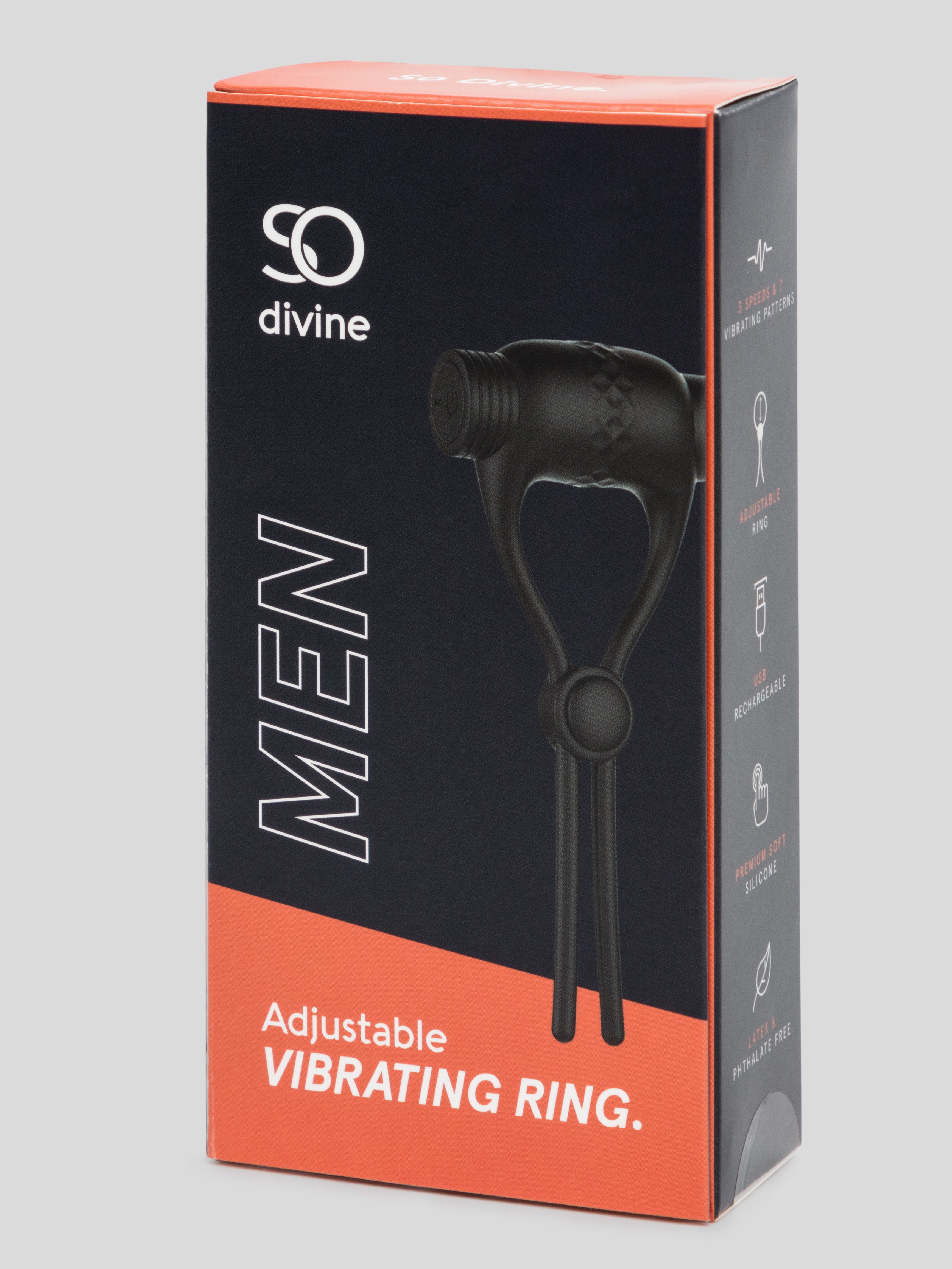 So Divine Rechargeable Adjustable Vibrating Cock Ring, Black, hi-res