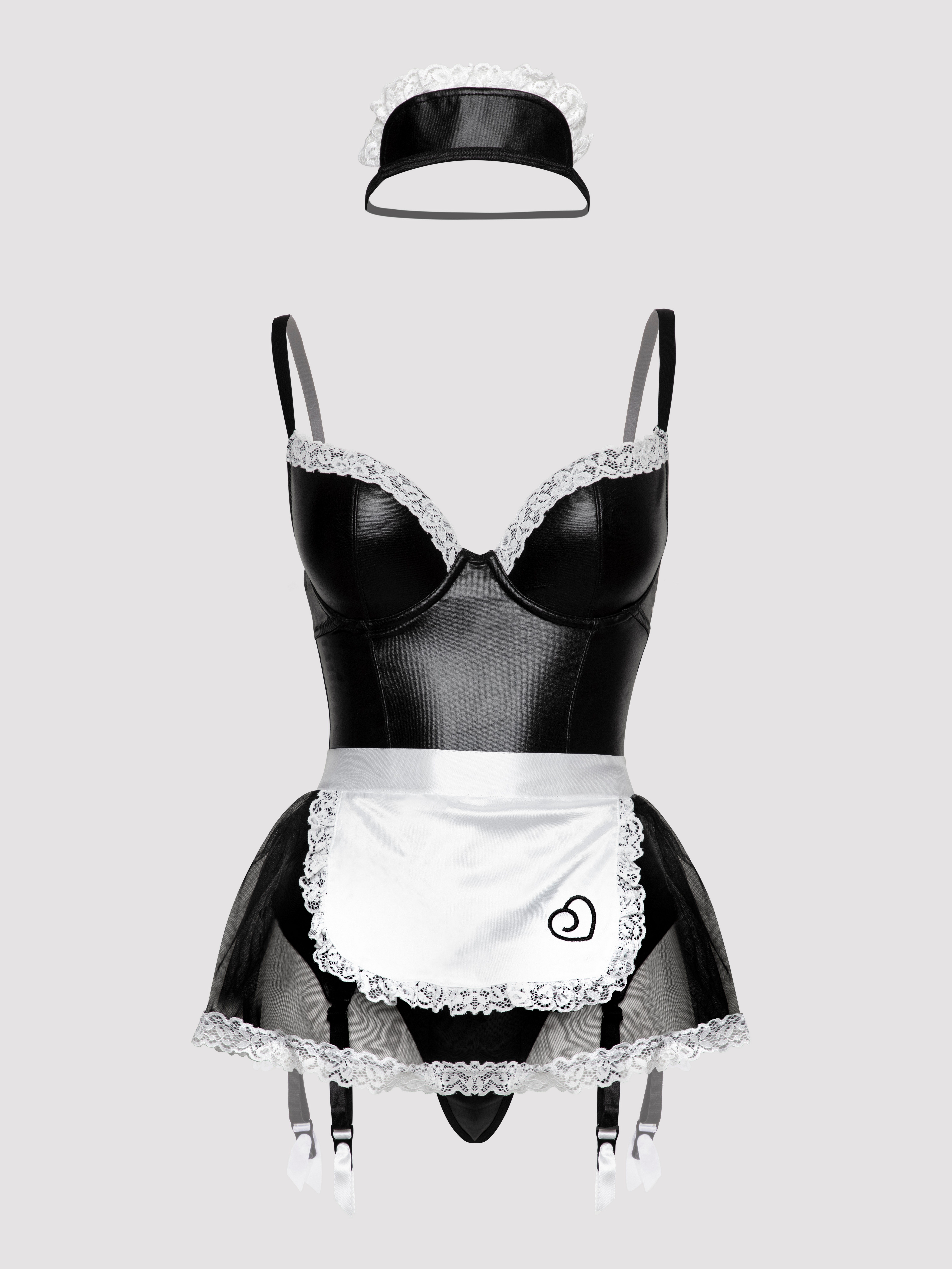 Lovehoney Fantasy Deluxe Wet Look French Maid Costume, Black, hi-res