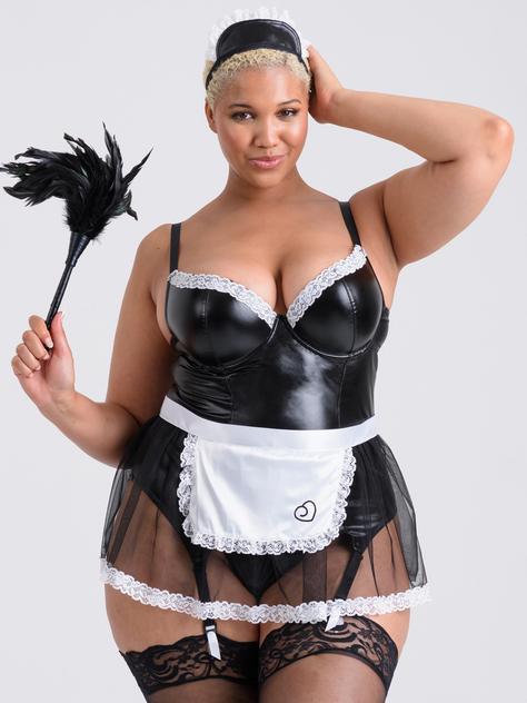 Lovehoney Fantasy Deluxe Wet Look French Maid Costume, Black, hi-res
