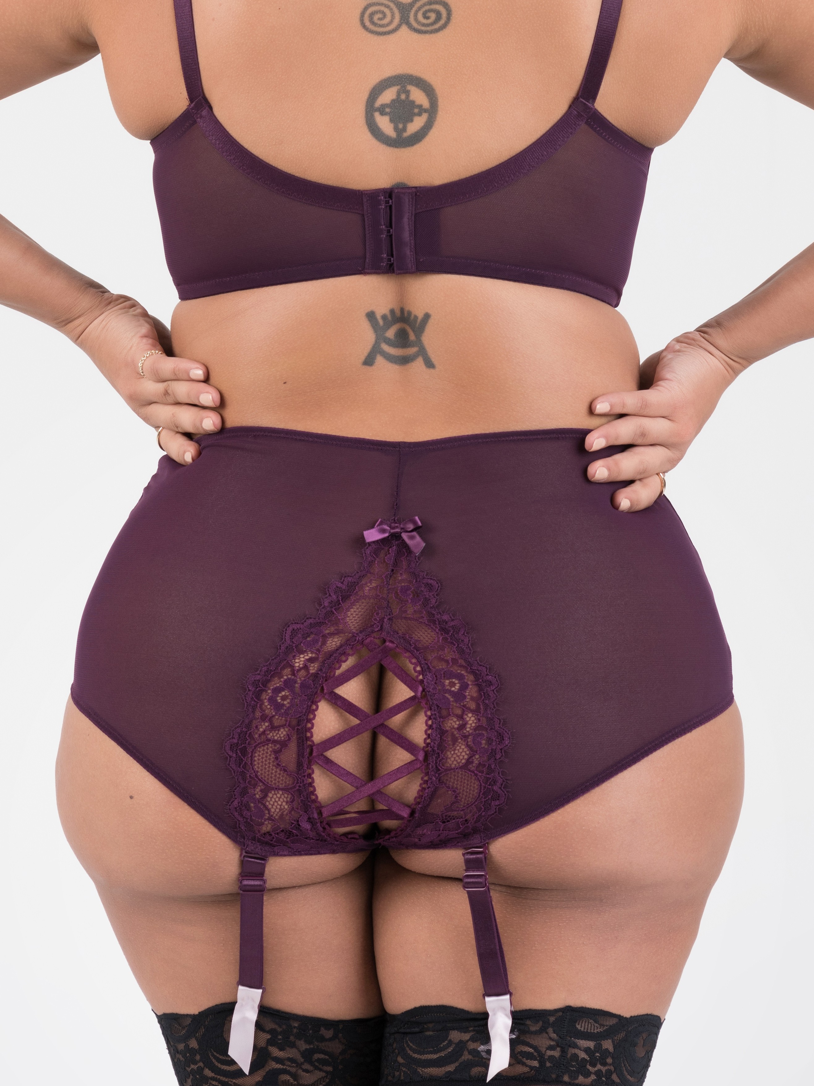 Lovehoney Boudoir Belle Cherry Push-Up Longline Bra Set, Purple, hi-res