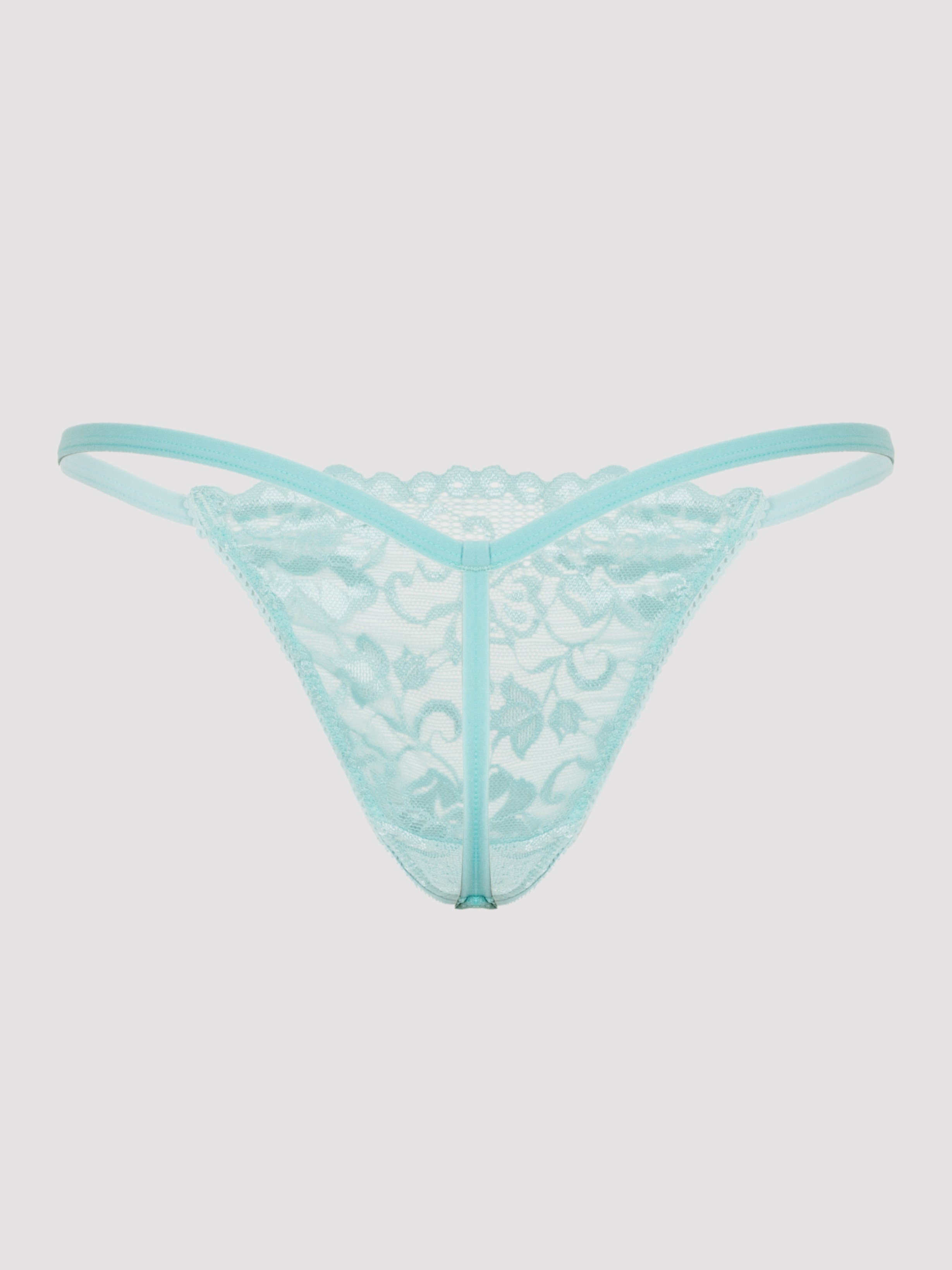 Lovehoney Flirty Black Lace G-String, Light Blue, hi-res