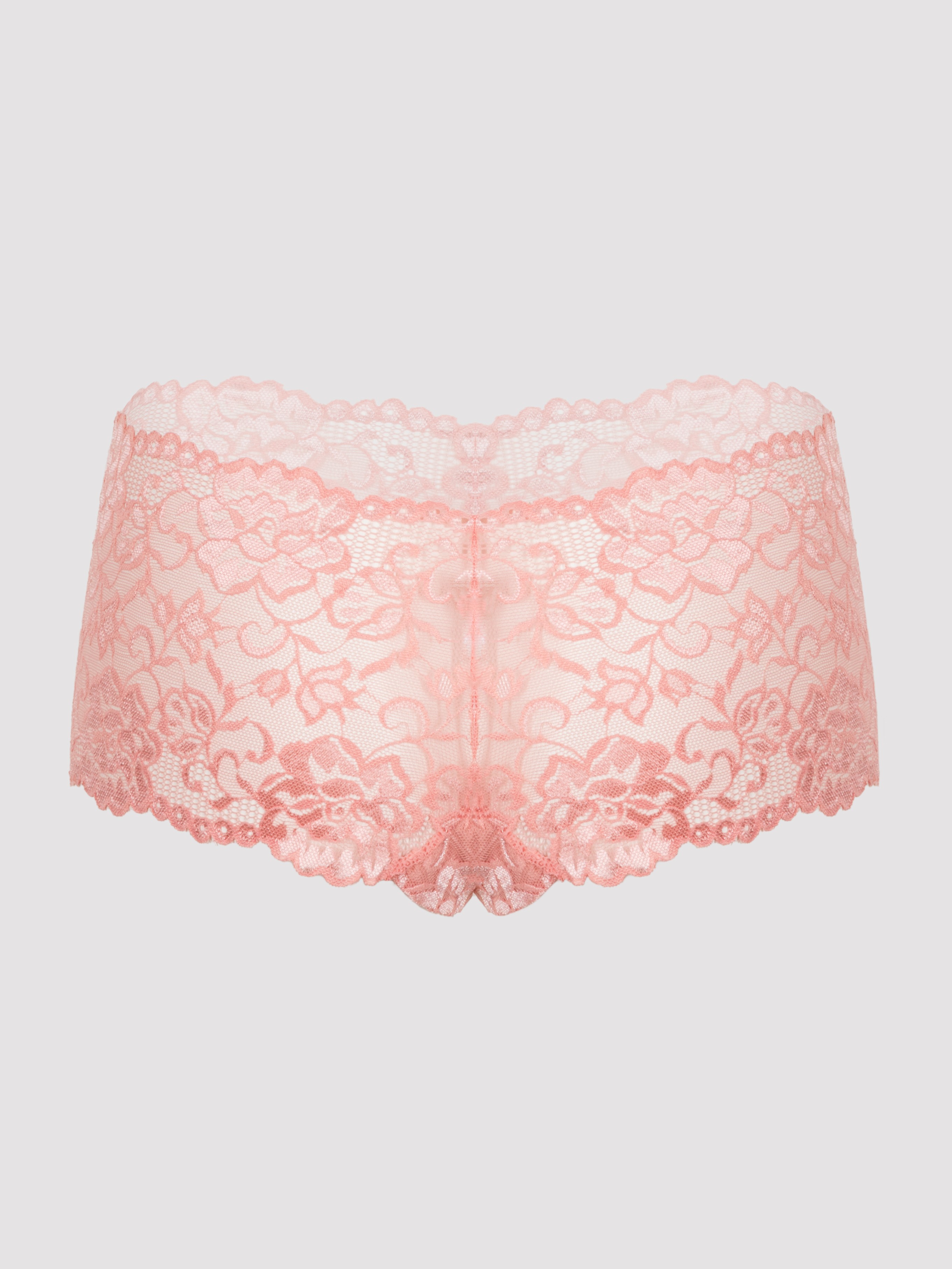 Lovehoney Flirty Black Lace Shorts, Light Pink, hi-res