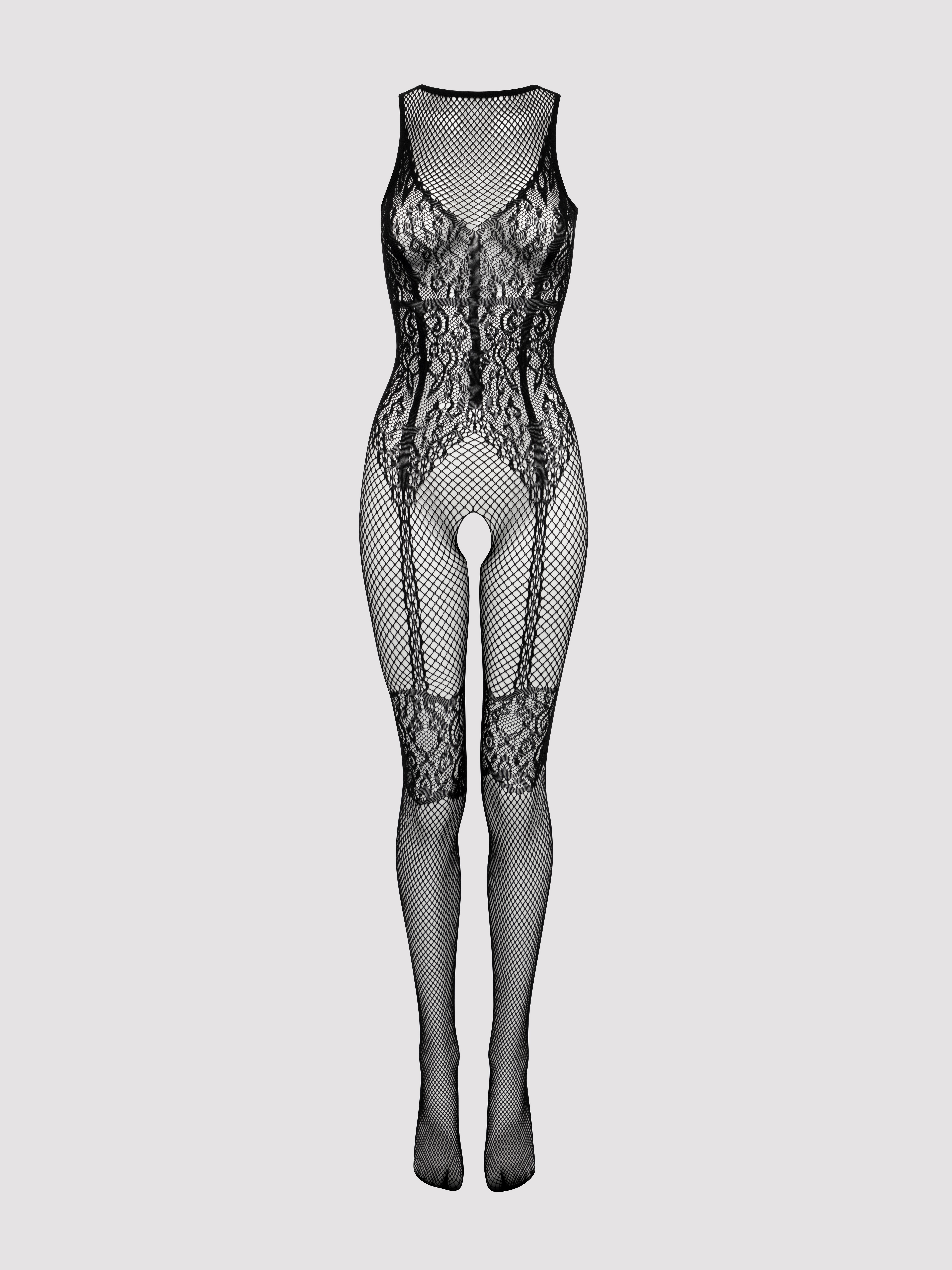 Fifty Shades of Grey Captivate Black Lace Crotchless Bodystocking, Black, vanilla