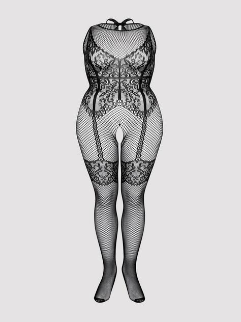 Fifty Shades of Grey Captivate Black Lace Crotchless Bodystocking, Black, hi-res