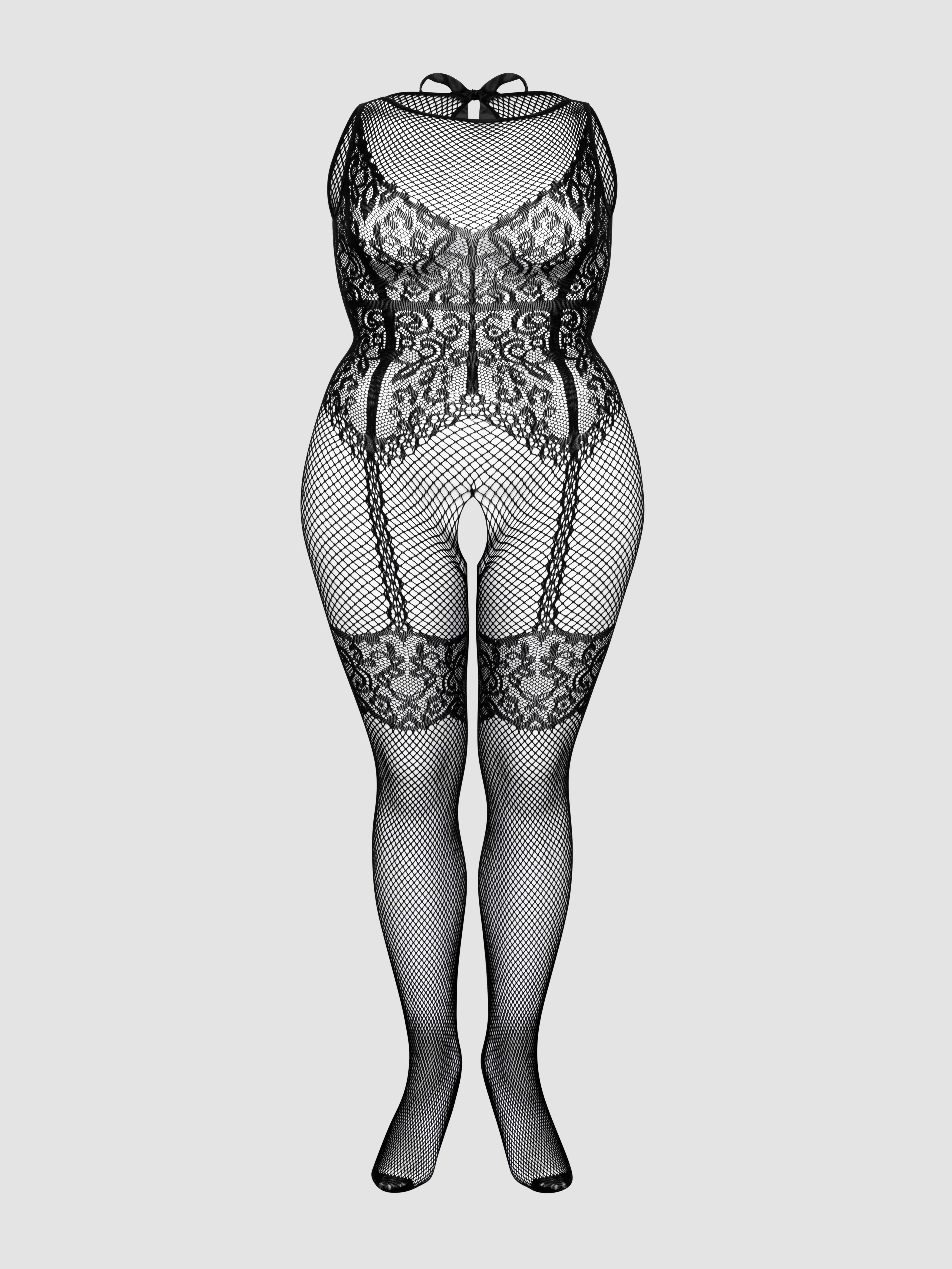 Fifty Shades of Grey Captivate Black Lace Crotchless Bodystocking, Black, vanilla