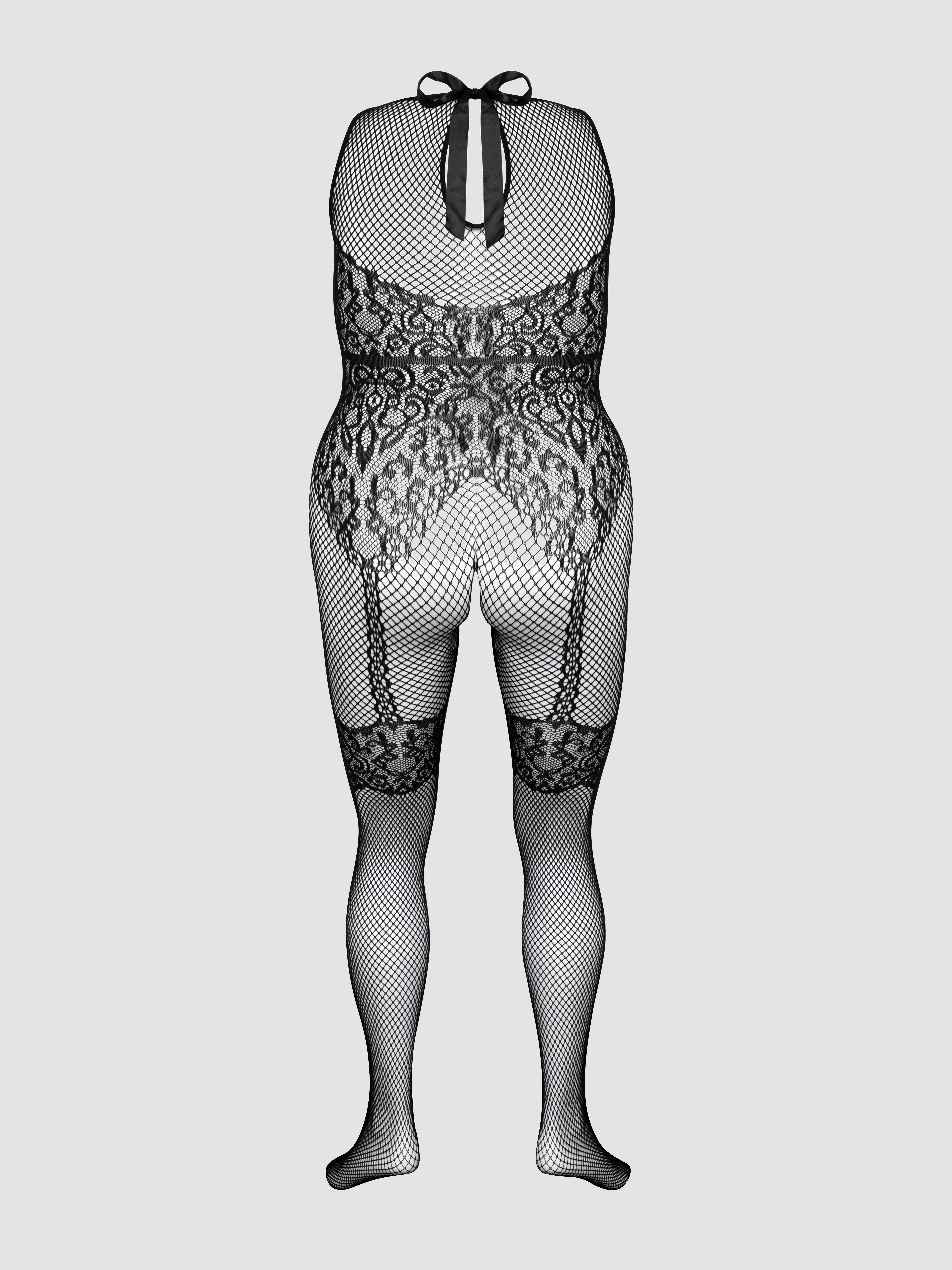 Fifty Shades of Grey Captivate Black Lace Crotchless Bodystocking, Black, vanilla