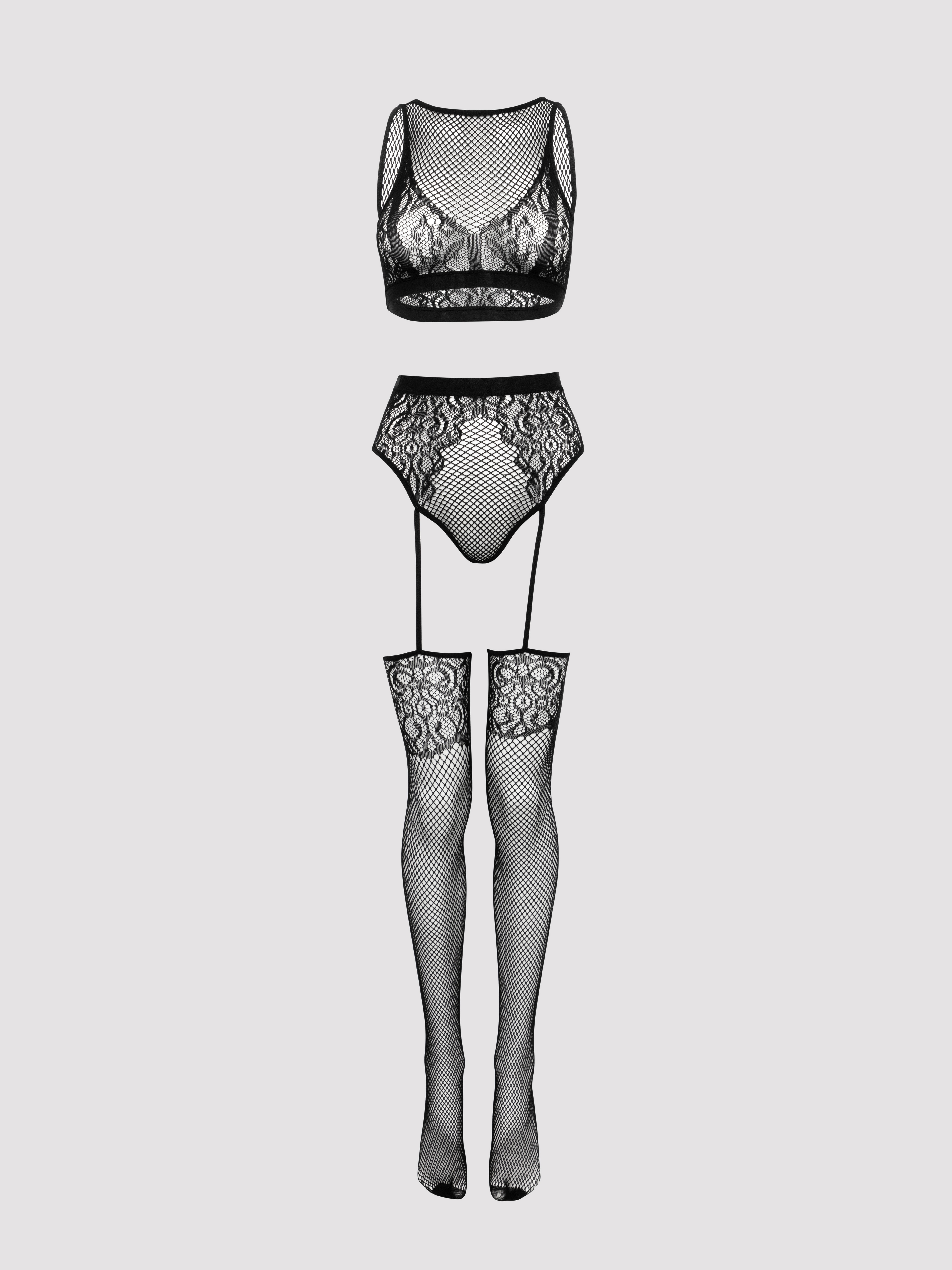 Fifty Shades of Grey Captivate Black Lace Keyhole Bra Set, Black, vanilla