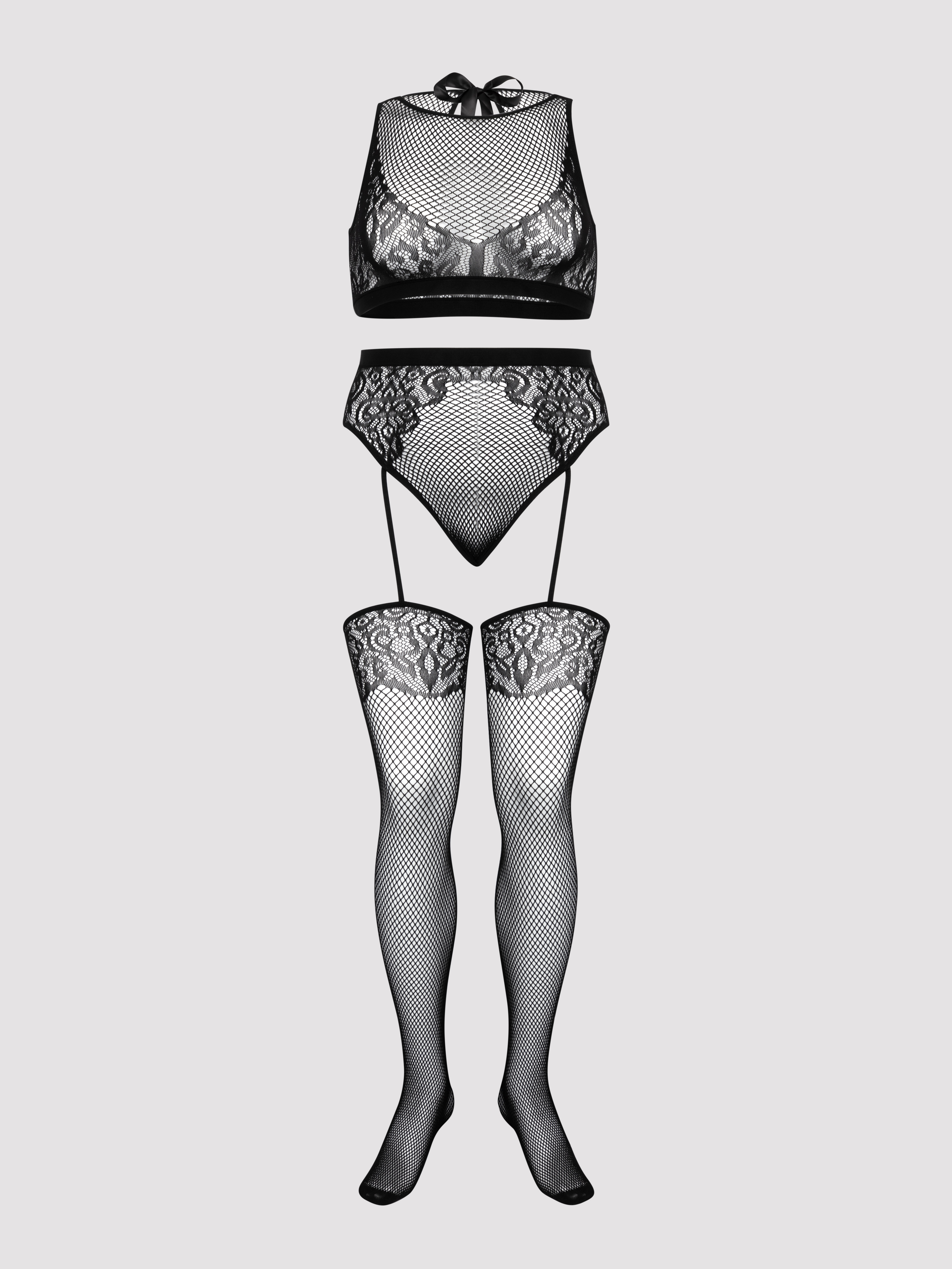 Fifty Shades of Grey Captivate Black Lace Keyhole Bra Set, Black, hi-res