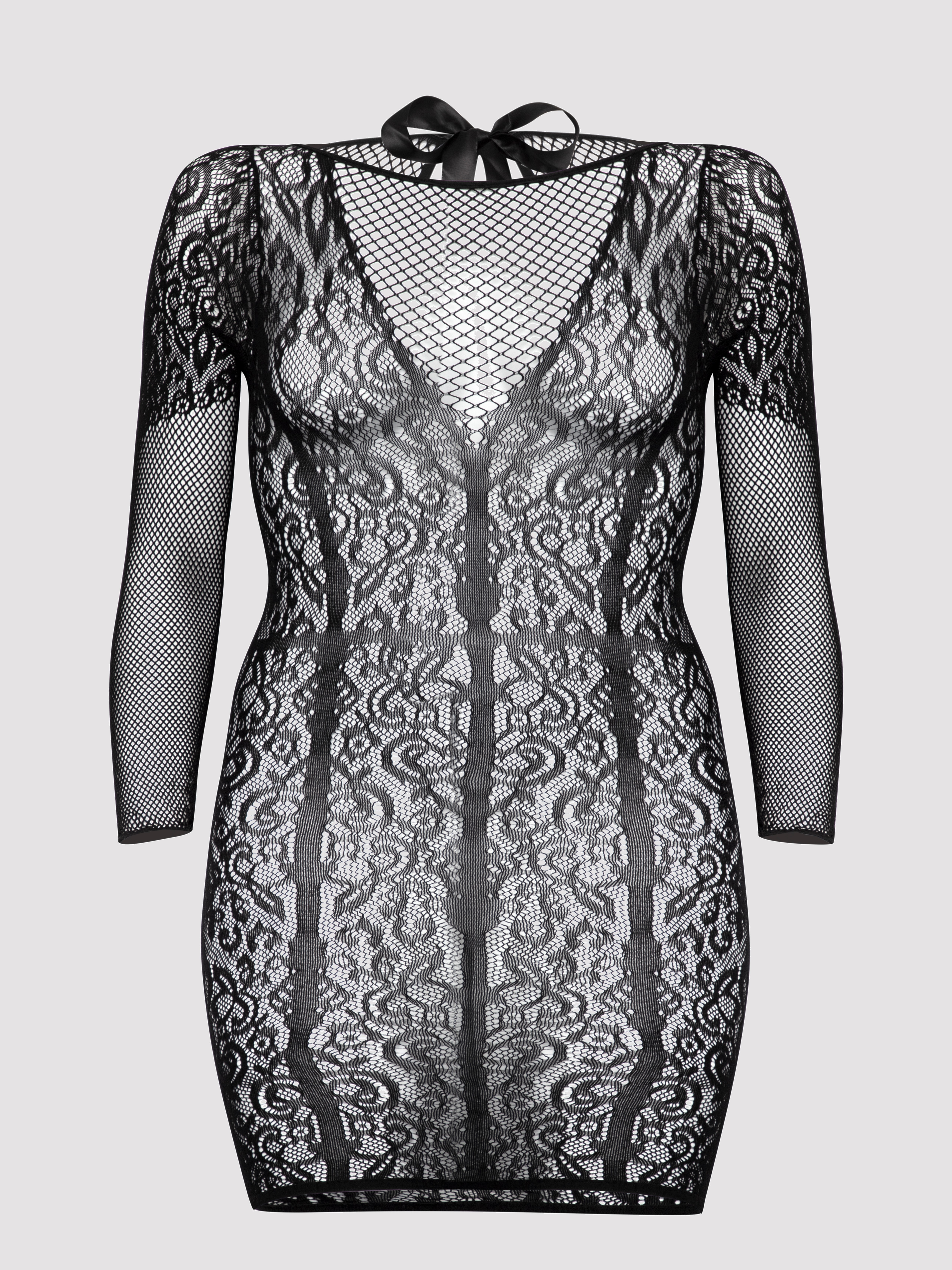  Fifty Shades of Grey Captivate Black Lace Long Sleeve Mini Dress, Black, vanilla