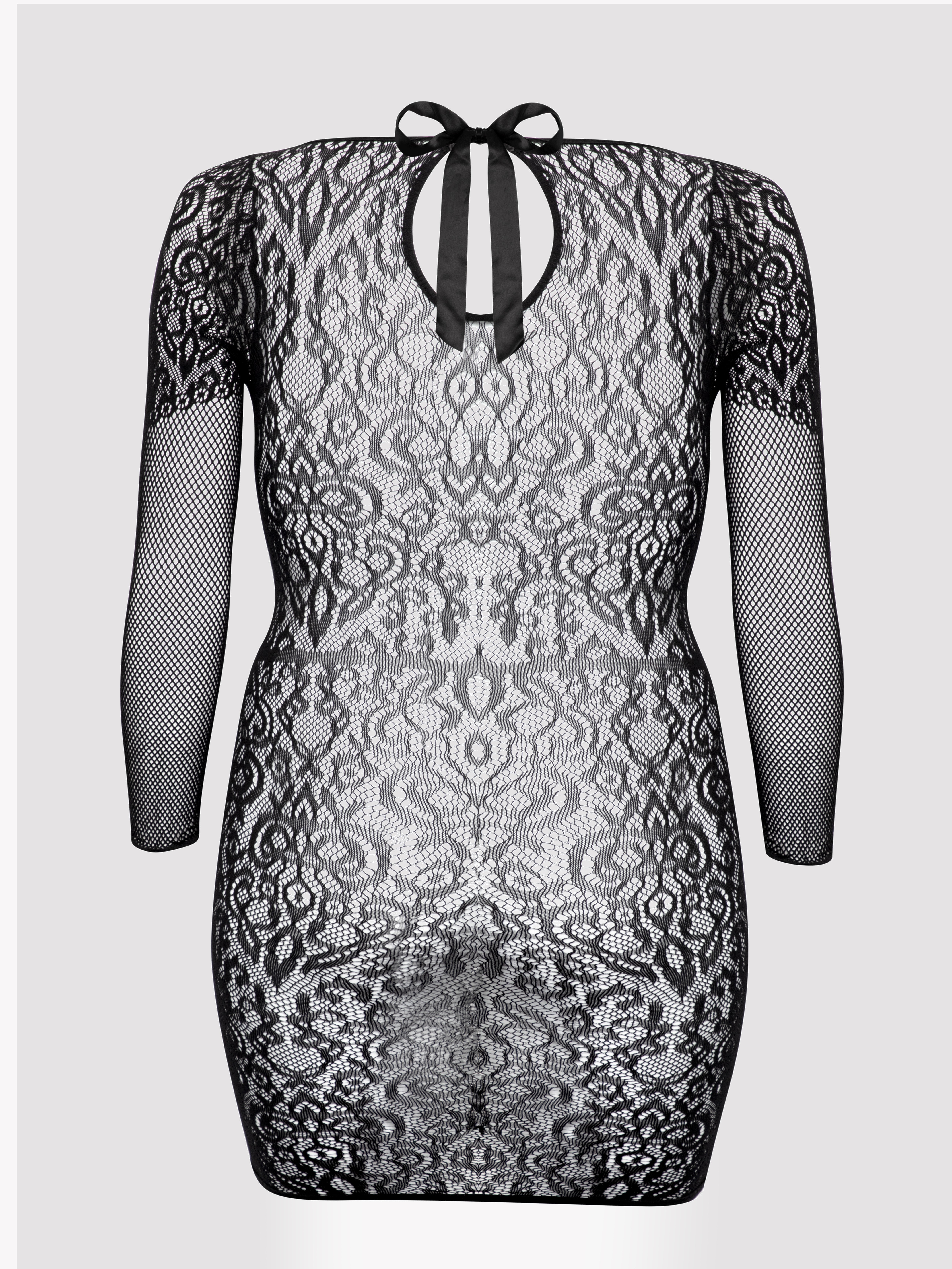  Fifty Shades of Grey Captivate Black Lace Long Sleeve Mini Dress, Black, vanilla