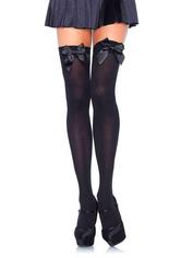 Leg Avenue Black Opaque Thigh-Highs with Satin Bows, Black, hi-res
