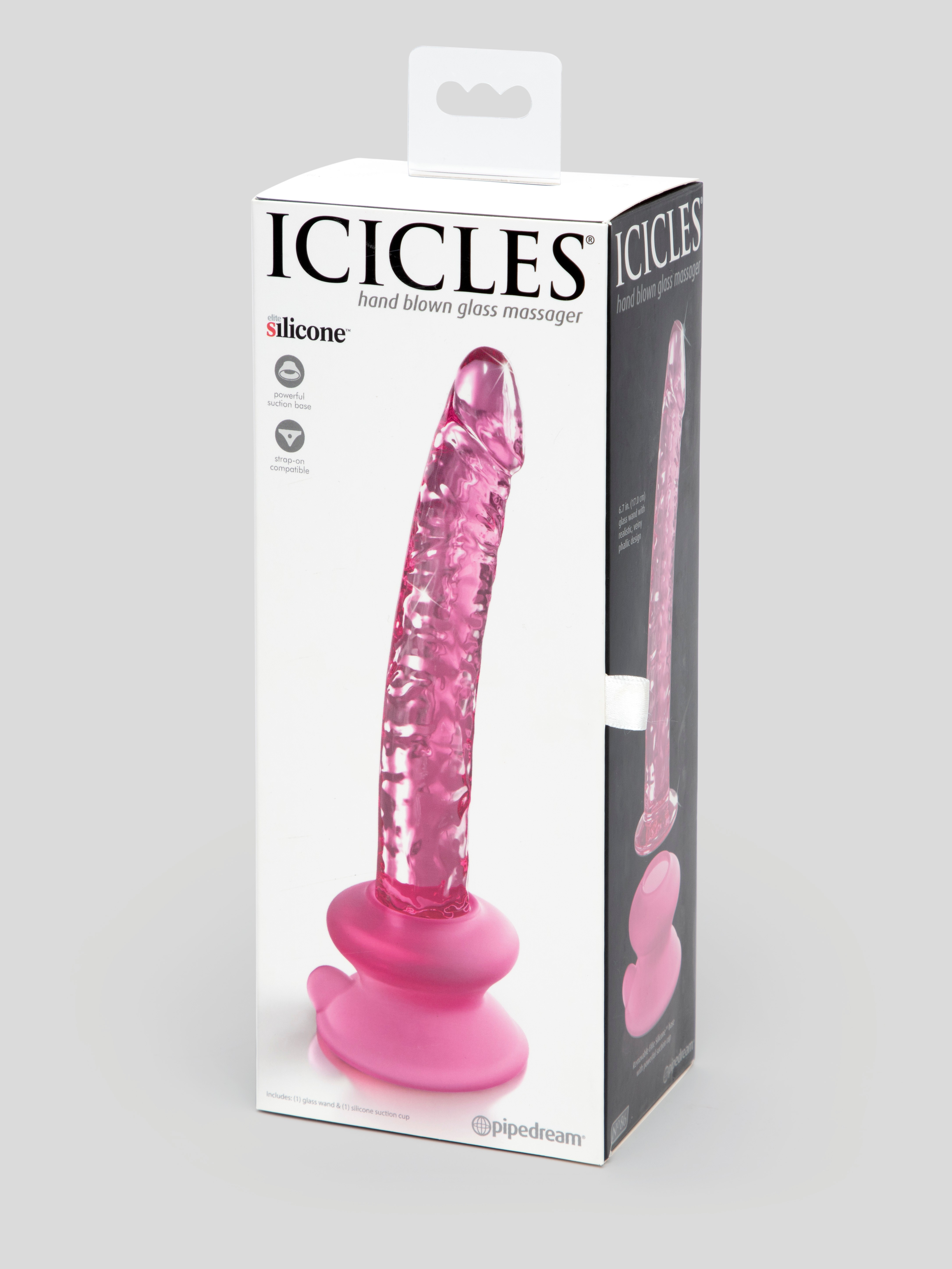 Icicles No. 86 Glass Realistic Dildo with Removable Suction Cup 6 Inch, Pink, hi-res