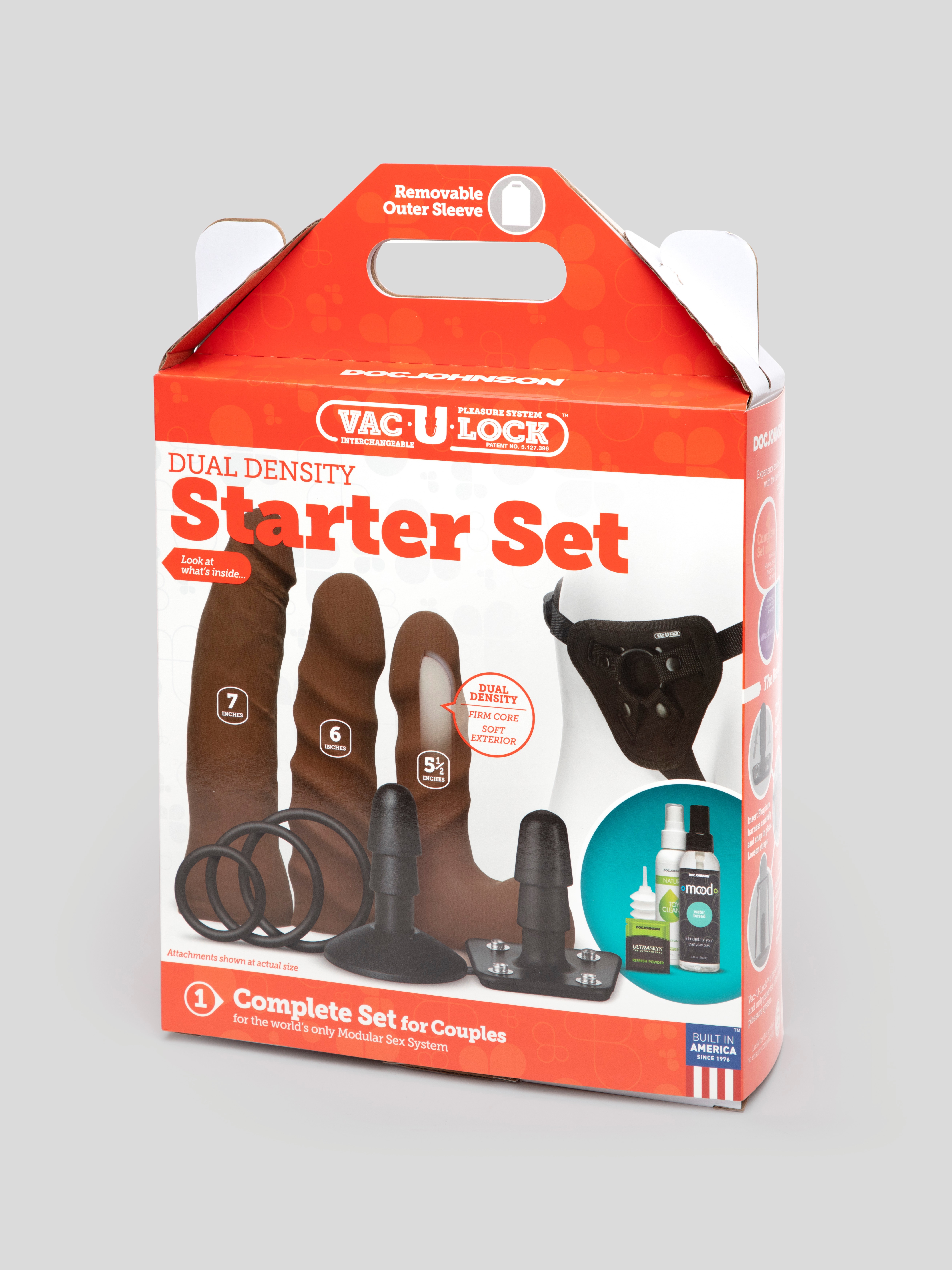 Doc Johnson Vac-U-Lock Dual Density Strap-On Set, Flesh Brown, hi-res