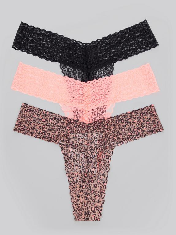 Lovehoney Wild Pink Lace Thong Set (3 Pack), Pink, hi-res