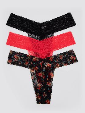 Lovehoney Black and Red Floral Lace Thong Set (3 Count)