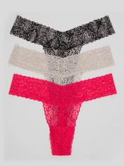 Lovehoney Wild Pink Lace Thong Set (3 Count), Black, hi-res