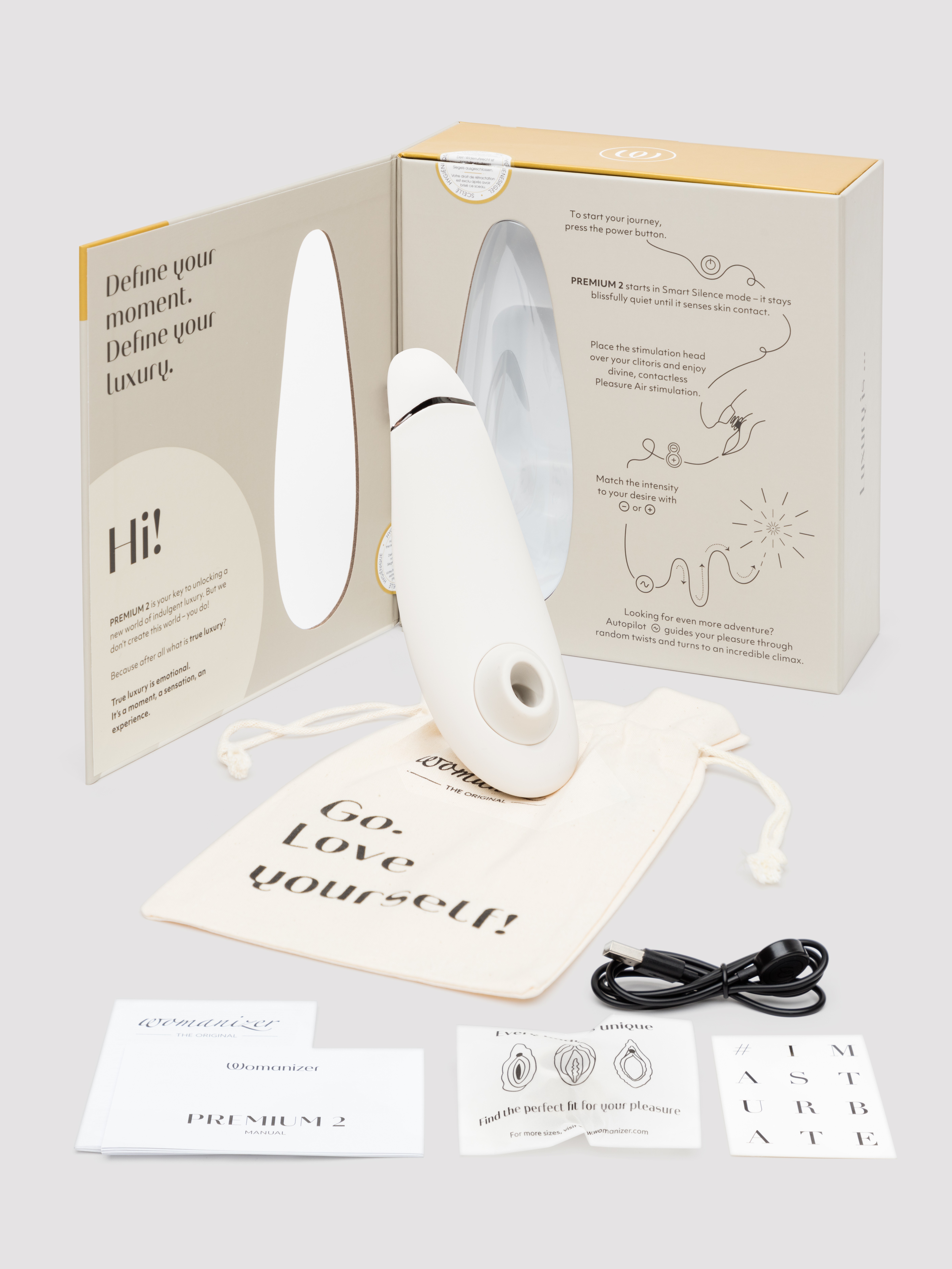 Womanizer Premium 2 Rechargeable Smart Silence Clitoral Suction Stimulator, Grey, hi-res