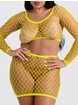 Lovehoney Viva Neon Yellow Fishnet Top and Skirt Set, Yellow, hi-res