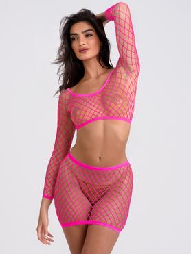Lovehoney Viva Neon Pink Fishnet Top and Skirt Set