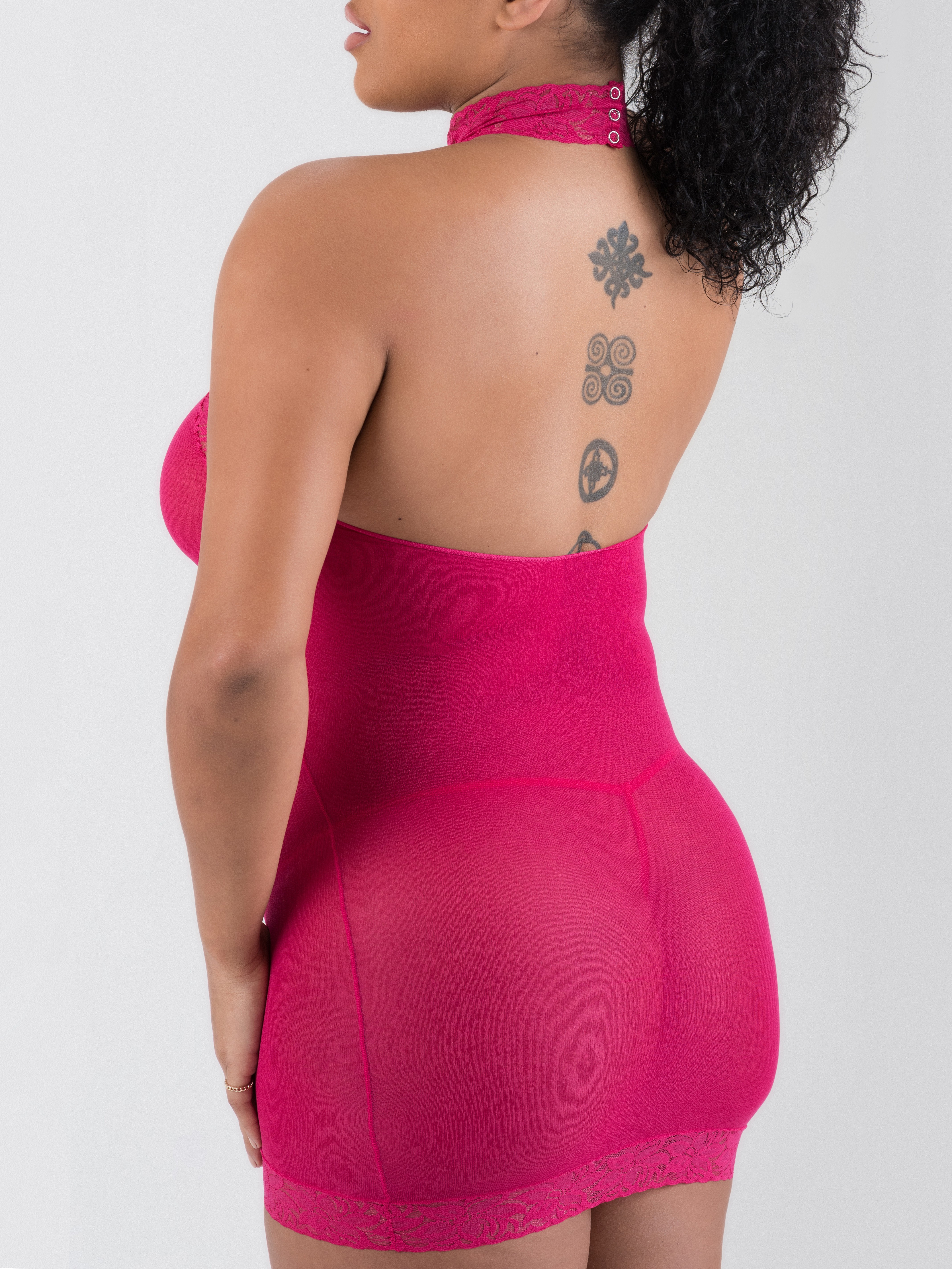 Lovehoney Black Halterneck Mini Dress, Pink, hi-res