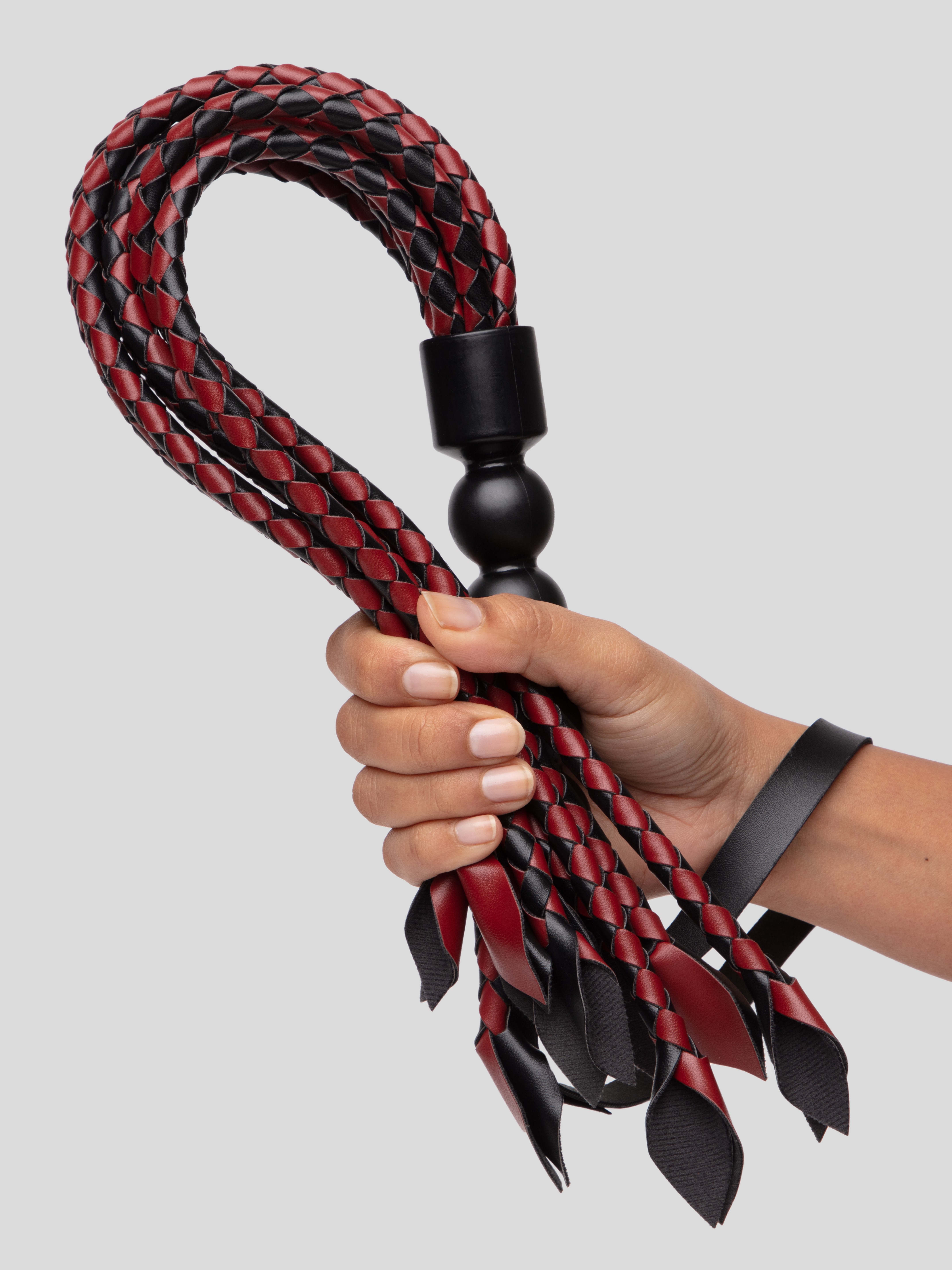 Sportsheets Saffron Faux Leather Braided Flogger, Black, hi-res