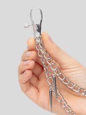 Fetish Fantasy Rock Hard Adjustable Nipple Clamps with Double Chain, Silver, hi-res