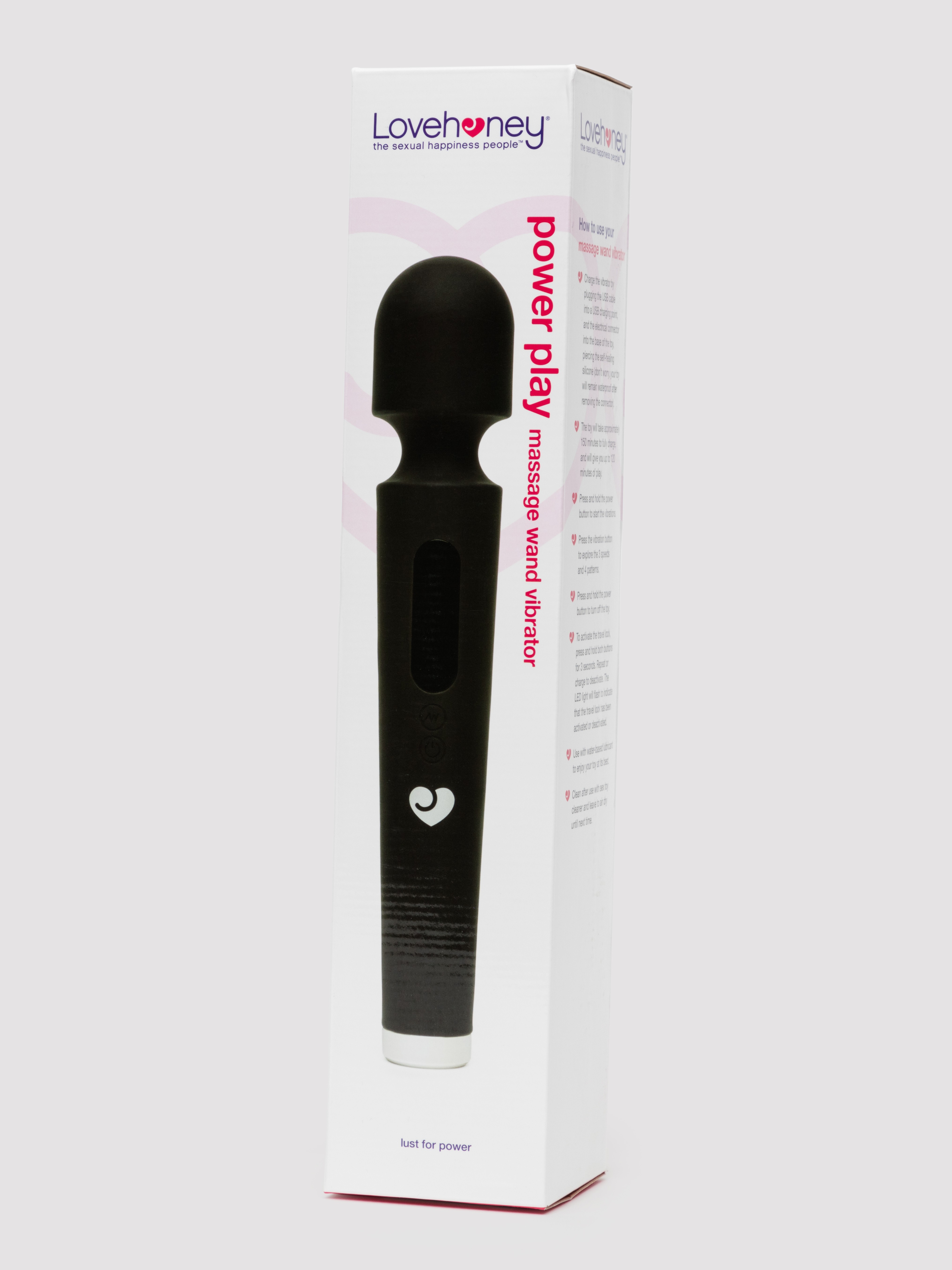 Lovehoney Power Play Rechargeable Wand Vibrator , Black, hi-res