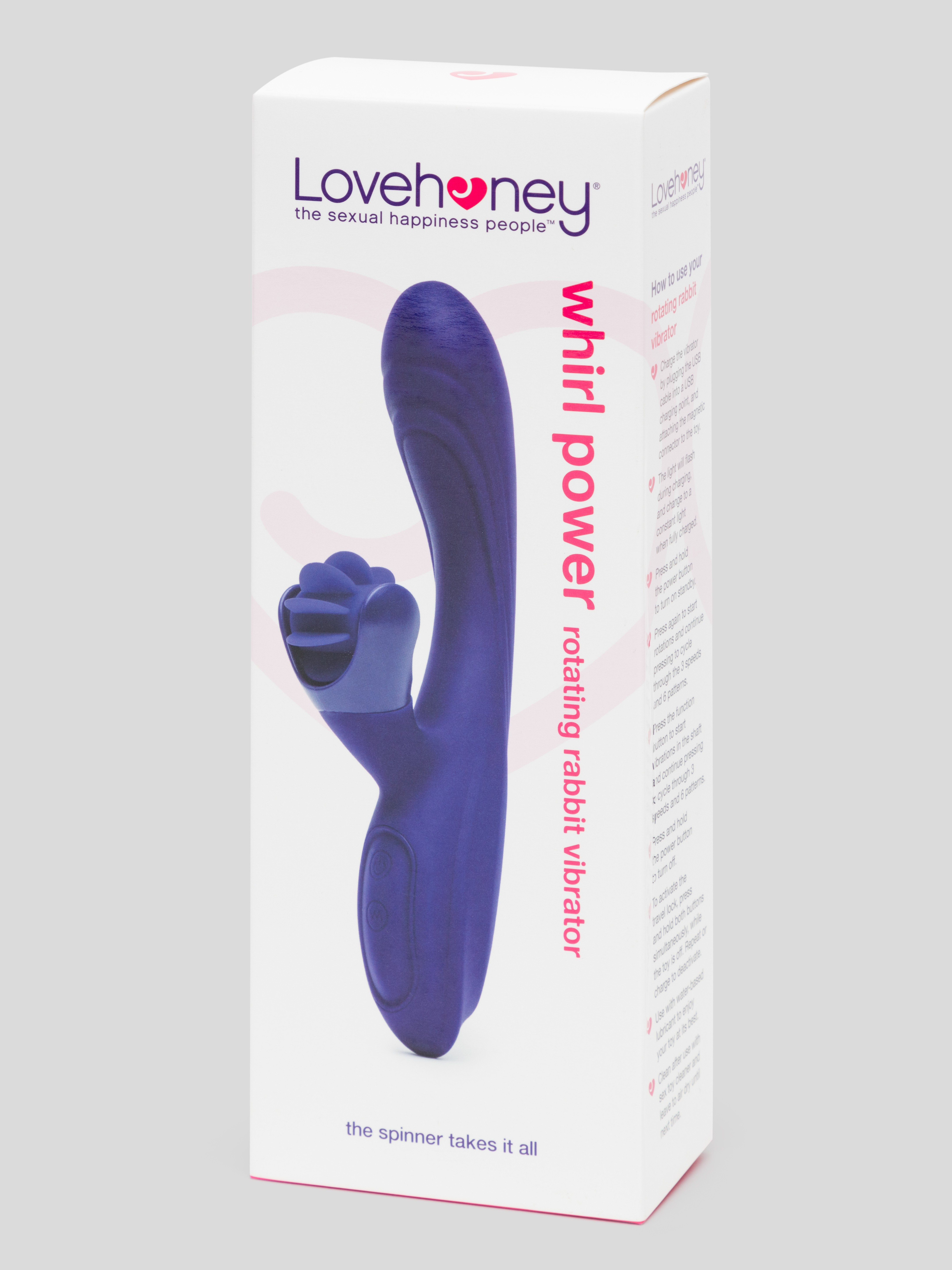 Lovehoney Whirl Power Rechargeable Silicone Rotating Rabbit Vibrator , Purple, hi-res