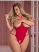 Exposed Crotchless Open Cup Mesh Body, Red, hi-res