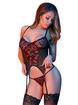 Exposed Black and Red Mesh Bustier Set, Black, hi-res