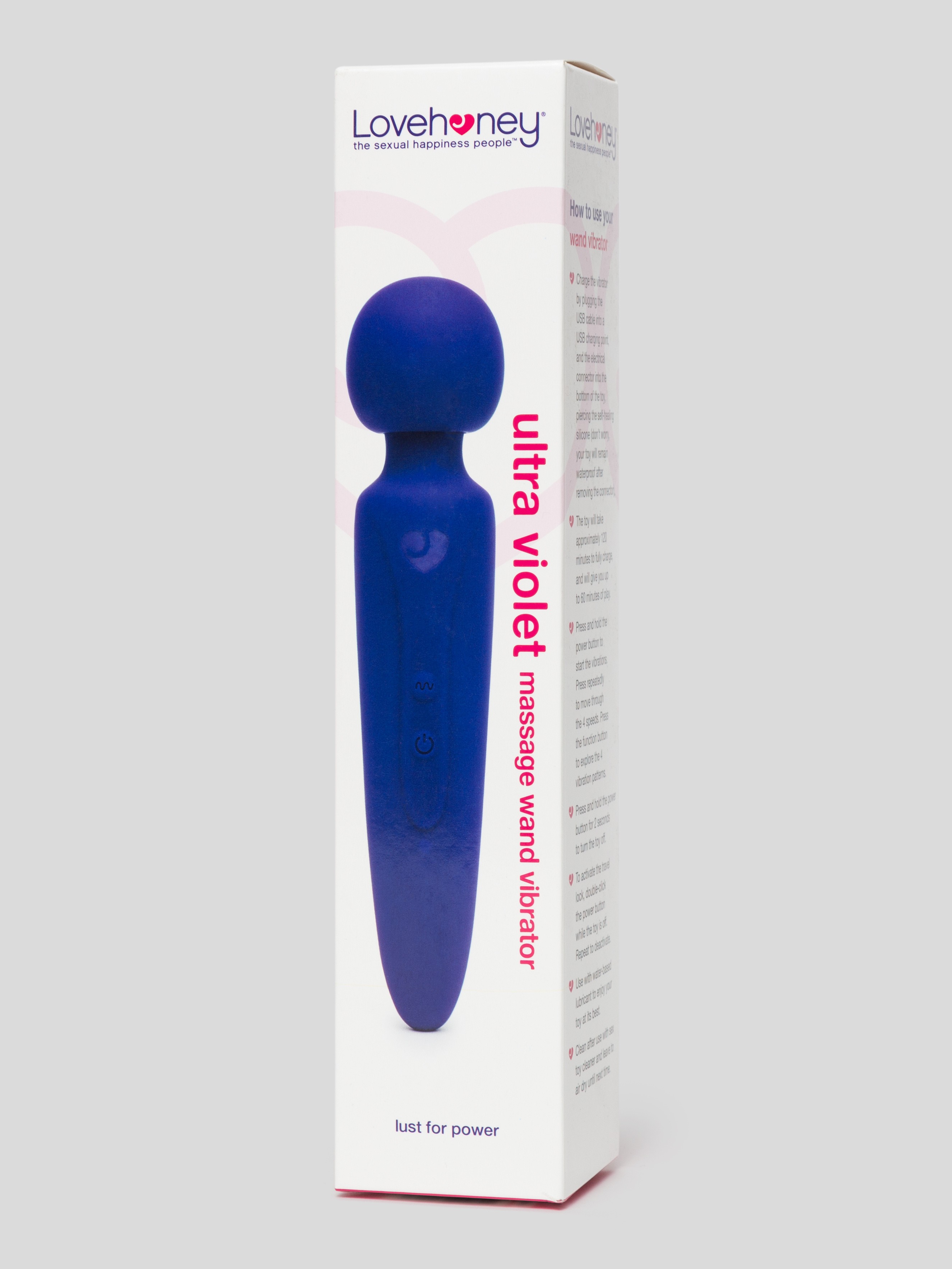 Lovehoney Ultra Violet Powerful Silicone Rechargeable Wand, Purple, hi-res