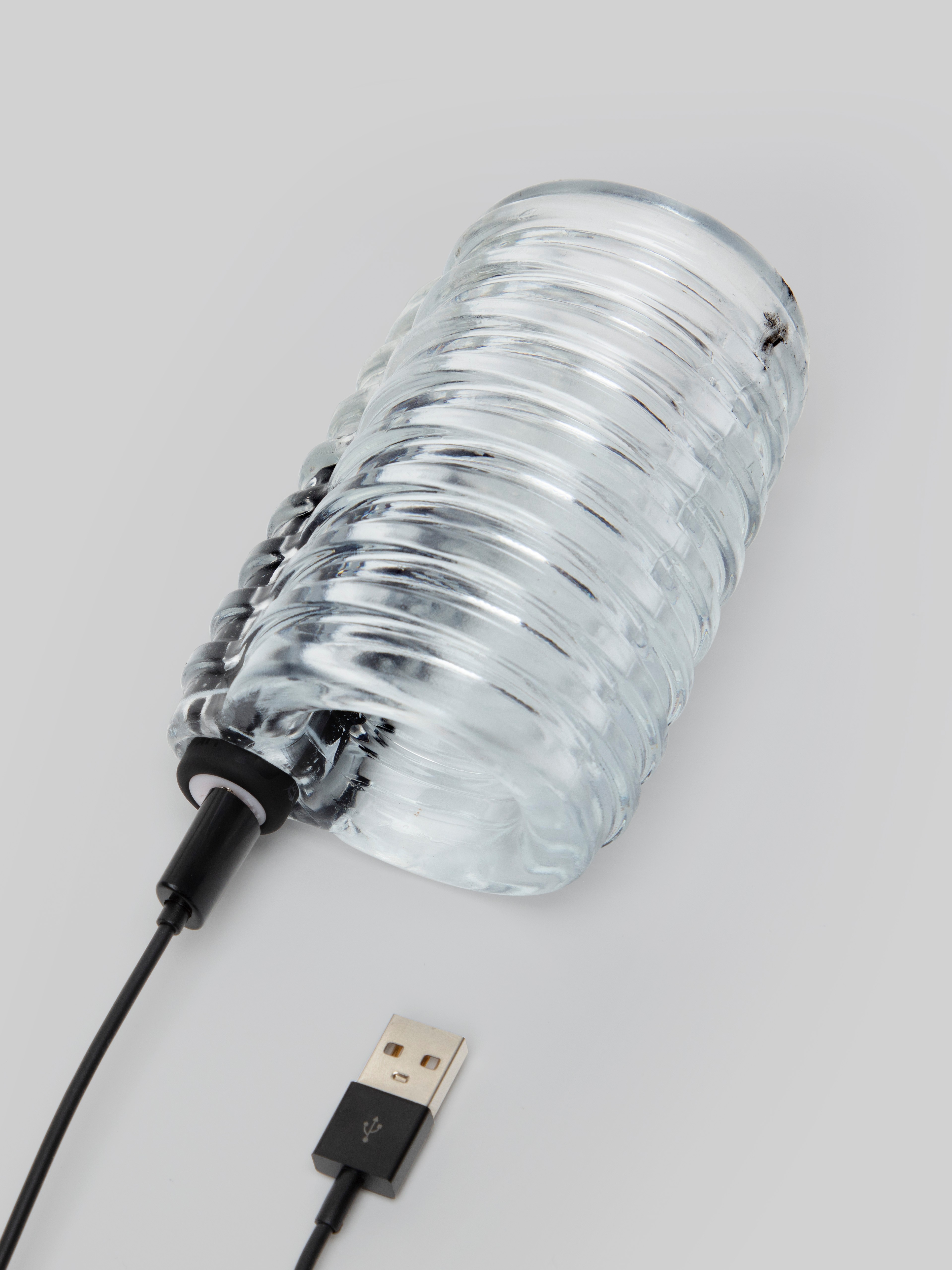 Lovehoney Open Invite Clear Rechargeable Vibrating Male Stroker, Clear, hi-res